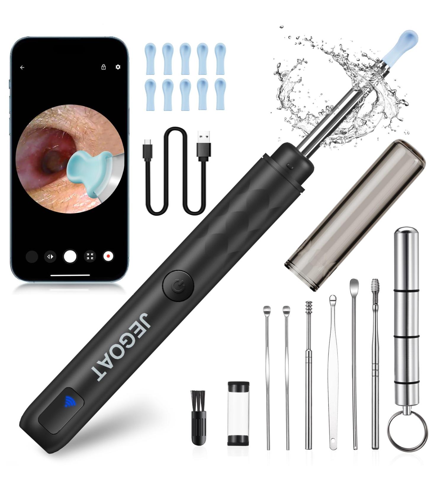 Premium Ear Wax Removal Tool with 1296P HD Camera & 6 LED Lights - iOS & Android Compatible Ear Cleaner with 10 Ear Picks - Buy Online on GoSupps.com