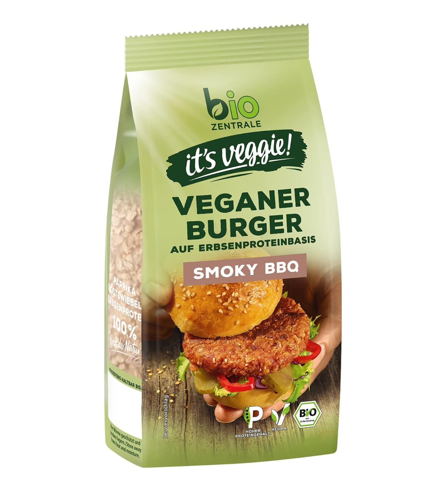 Biocentrale Vegan Burger Smoky BBQ - High Protein Pea Protein Meat Alternative | 170g (Approx. 4 Burgers) - Soy-Free Frying & Grilling - Buy Online on GoSupps.com