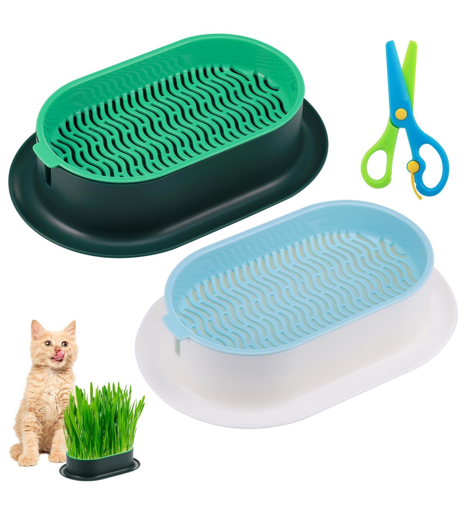 Hejo 2 PCS Cat Grass Seed Tray Plant Bowls for Cat Grass Catnip Cat Grass Box with 1 Plastic Scissors Plastic Soil Free Cat Plant Planting Box for Planting Cat Grass - Buy Online on GoSupps.com