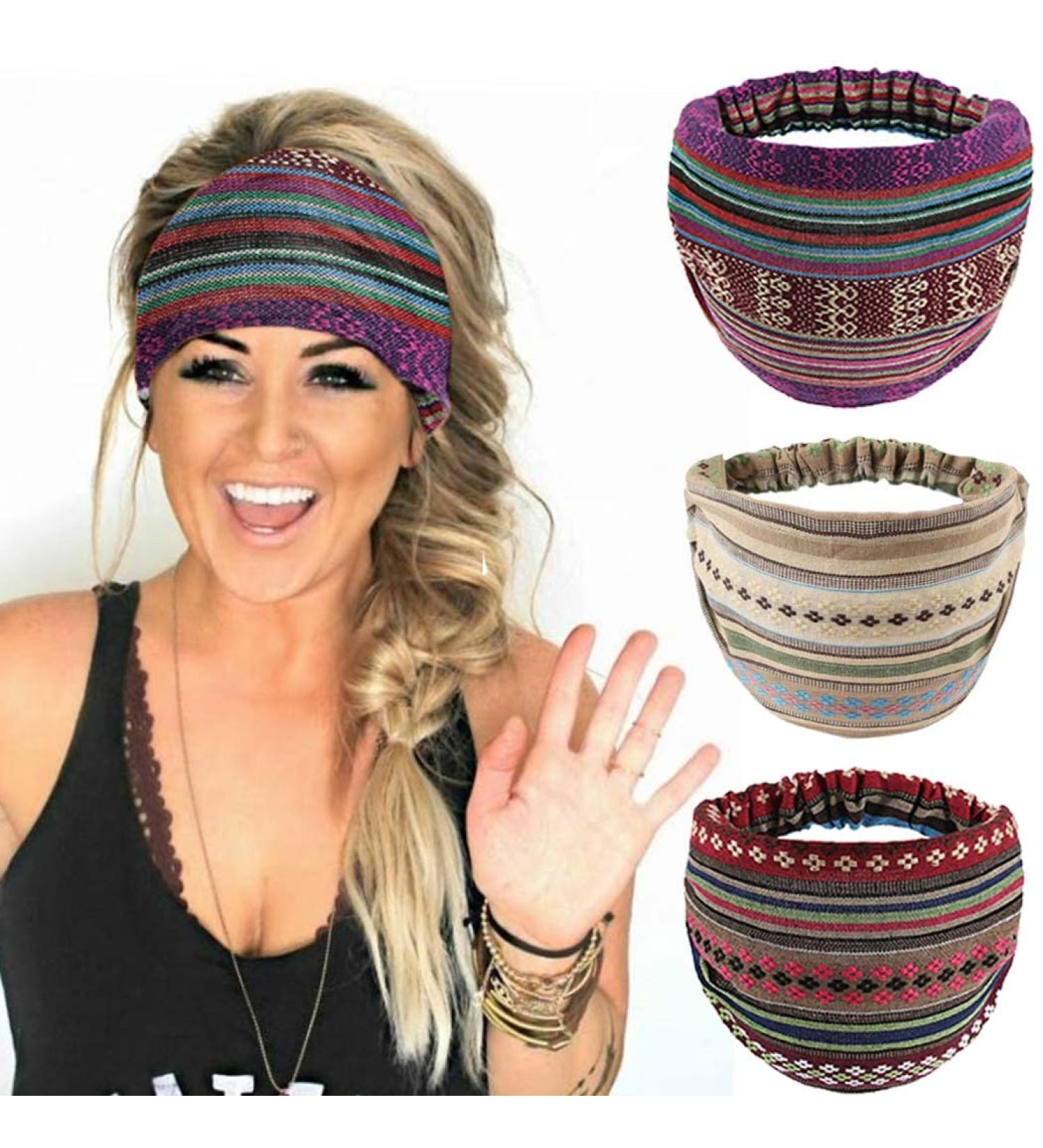 GORTIN Boho Headbands Blue Set of 3 - Extra Wide Turban Headbands for Women and Girls - Buy Online on GoSupps.com