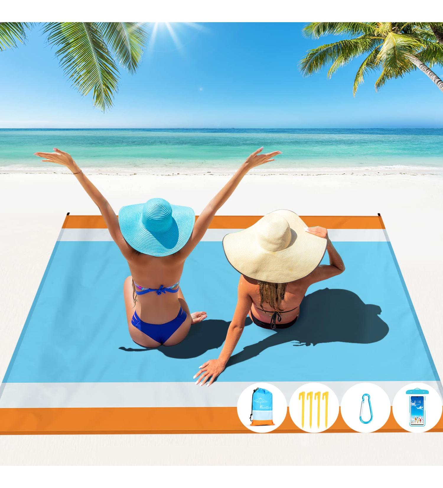 Famstar Beach Blanket Oversized Extra Large79 X 83" Waterproof Sandproof Beach Blanket 1-7 Adults Lightweight Durable for Travel Camping Hiking Picnic (79" X 83"  Orange&Blue) 79" X 83" Orange - Buy Online on GoSupps.com