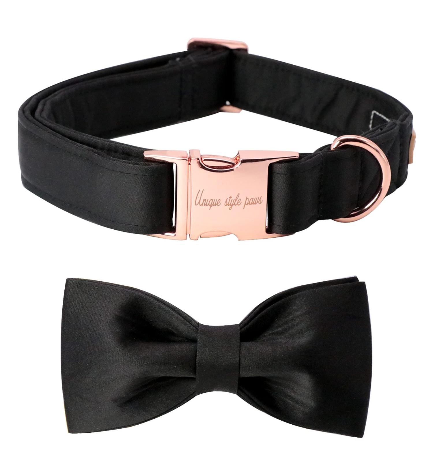 Unique Style Paws Black Satin Dog Collar - Adjustable XS Pet Collar Gift for Small Dogs - Buy Online on GoSupps.com