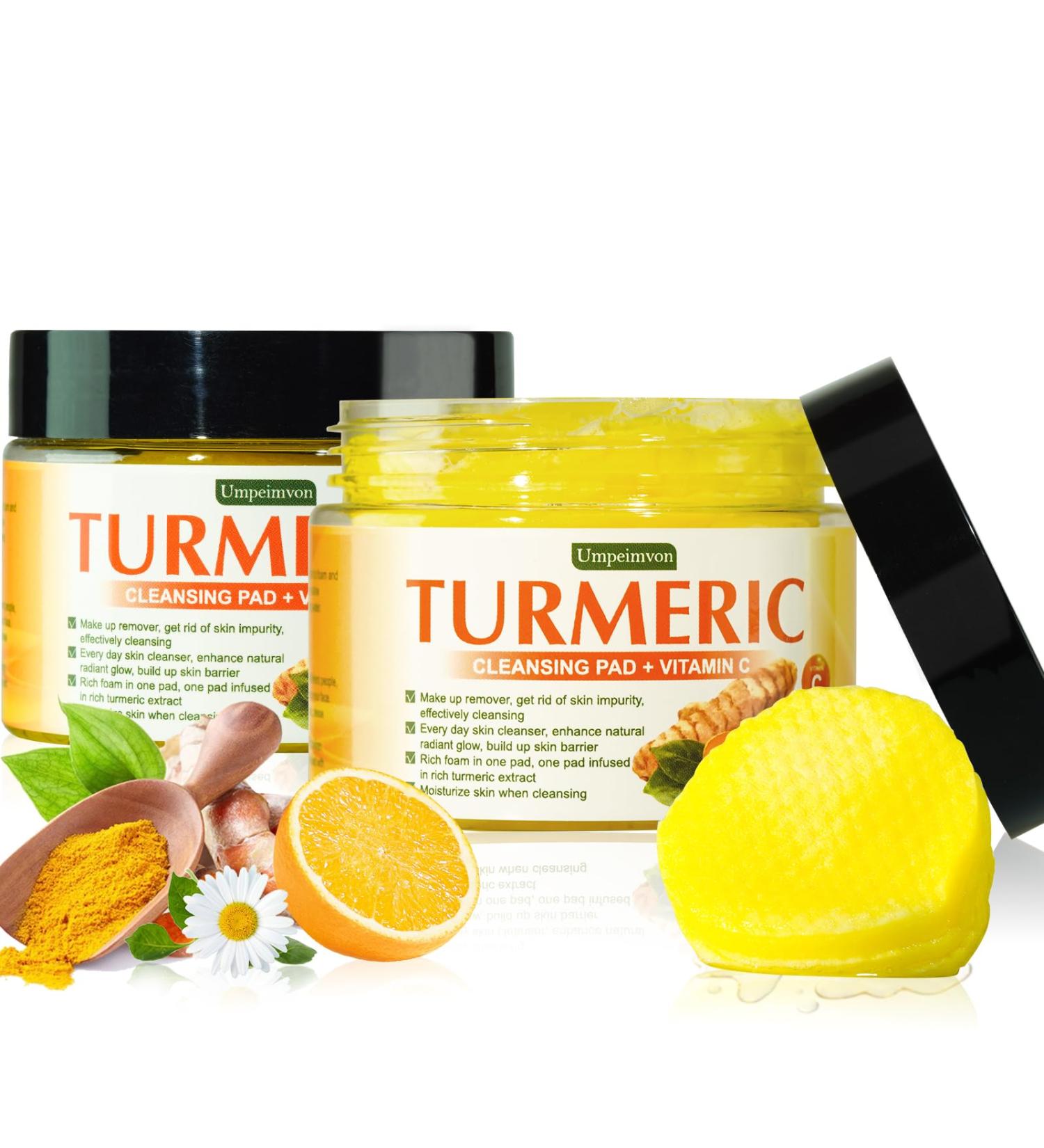 80 Turmeric Cleansing Pads for Face | Vitamin C & B5 Exfoliating Scrub Pads | Maintain Skin's Water & Oil Balance - Buy Online on GoSupps.com