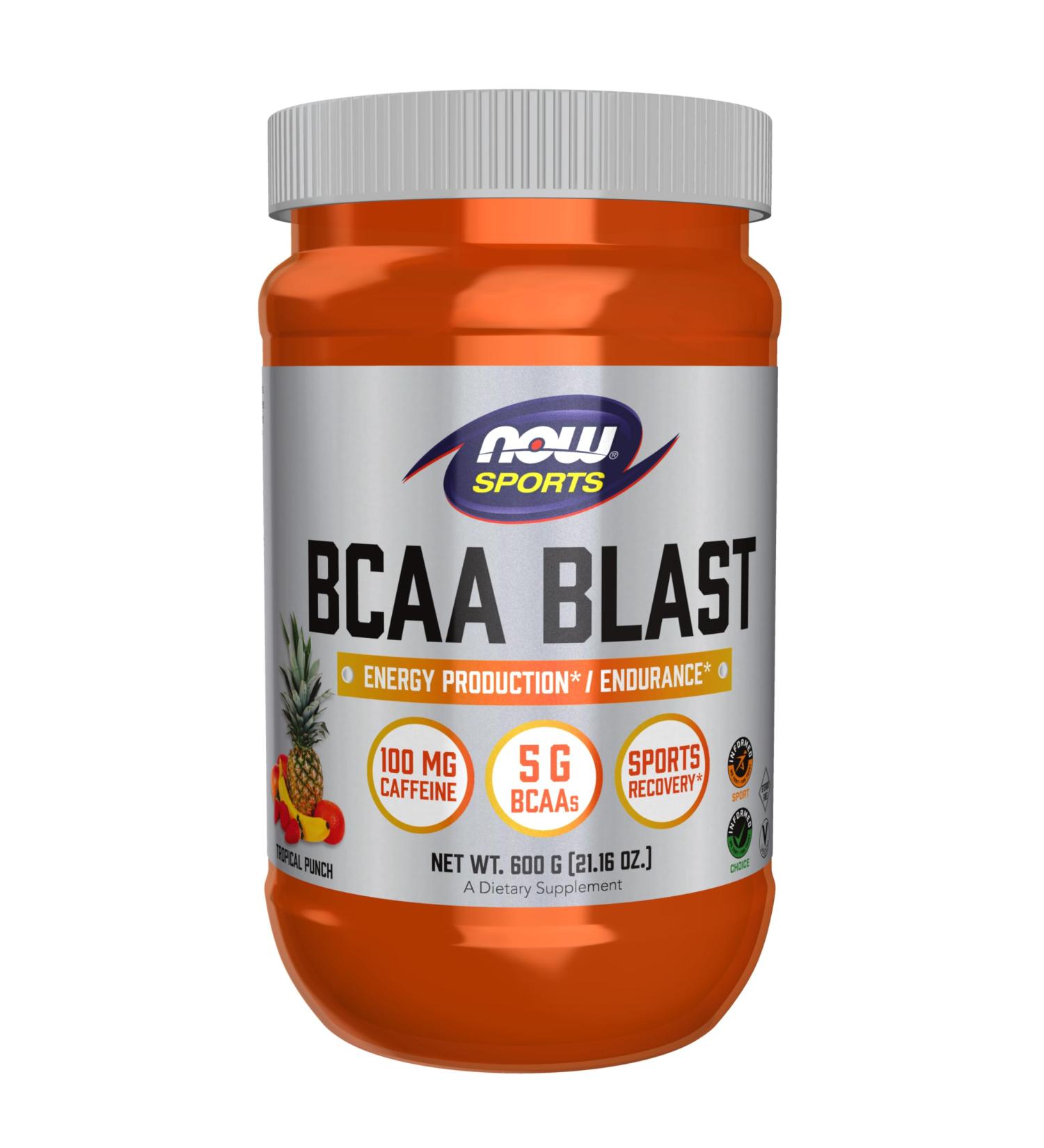 NOW Foods Sports Nutrition BCAA Blast Powder - 5g BCAA 100mg Caffeine Tropical Punch 600g | International Shipping Available - Buy Online on GoSupps.com