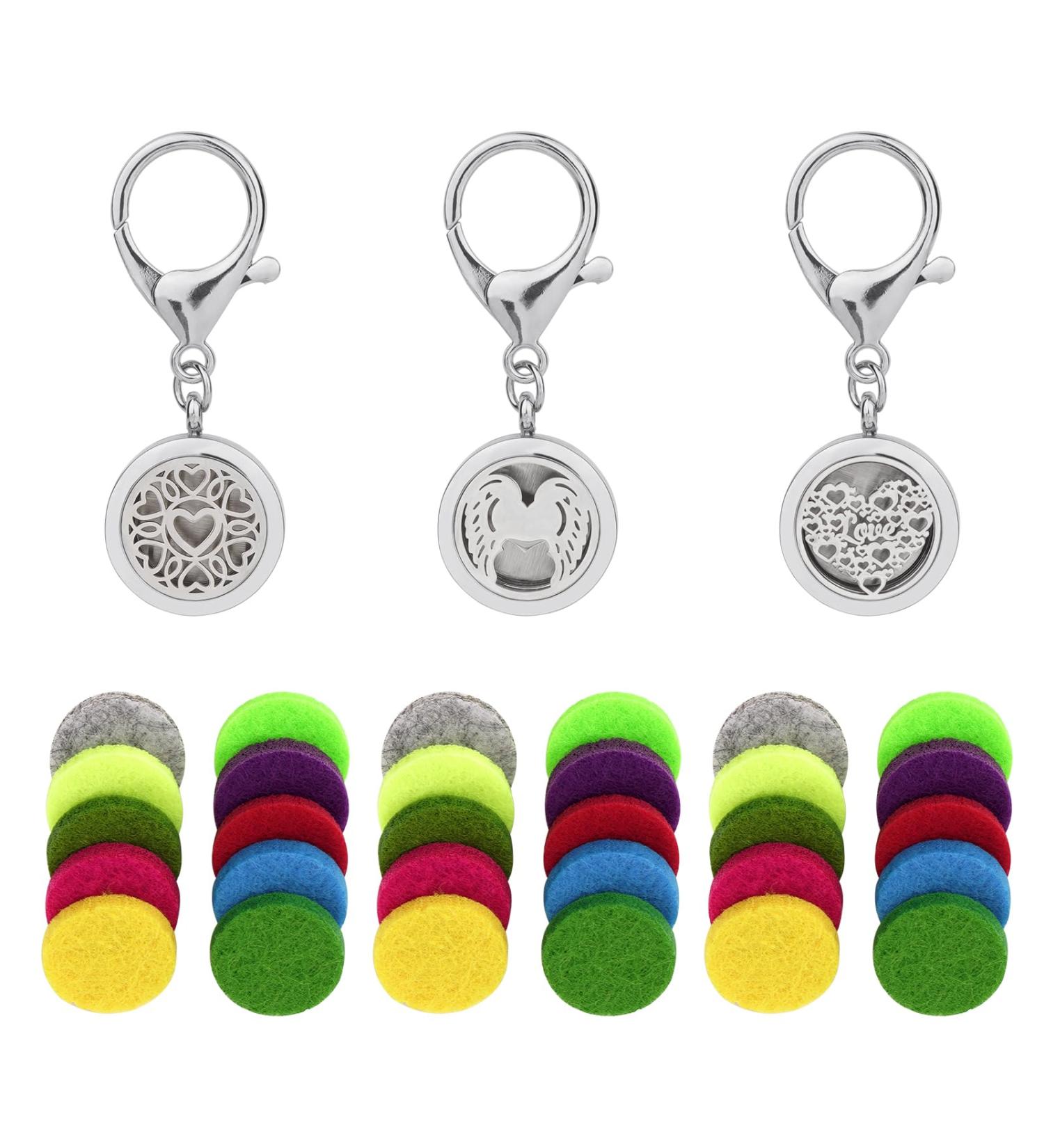 SHIDOW Essential Oil Diffuser Keychain - Aromatherapy Heart Pattern Key Ring for Women | Perfect Birthday & Valentine's Day Gifts - 3 Set Silver - Buy Online on GoSupps.com
