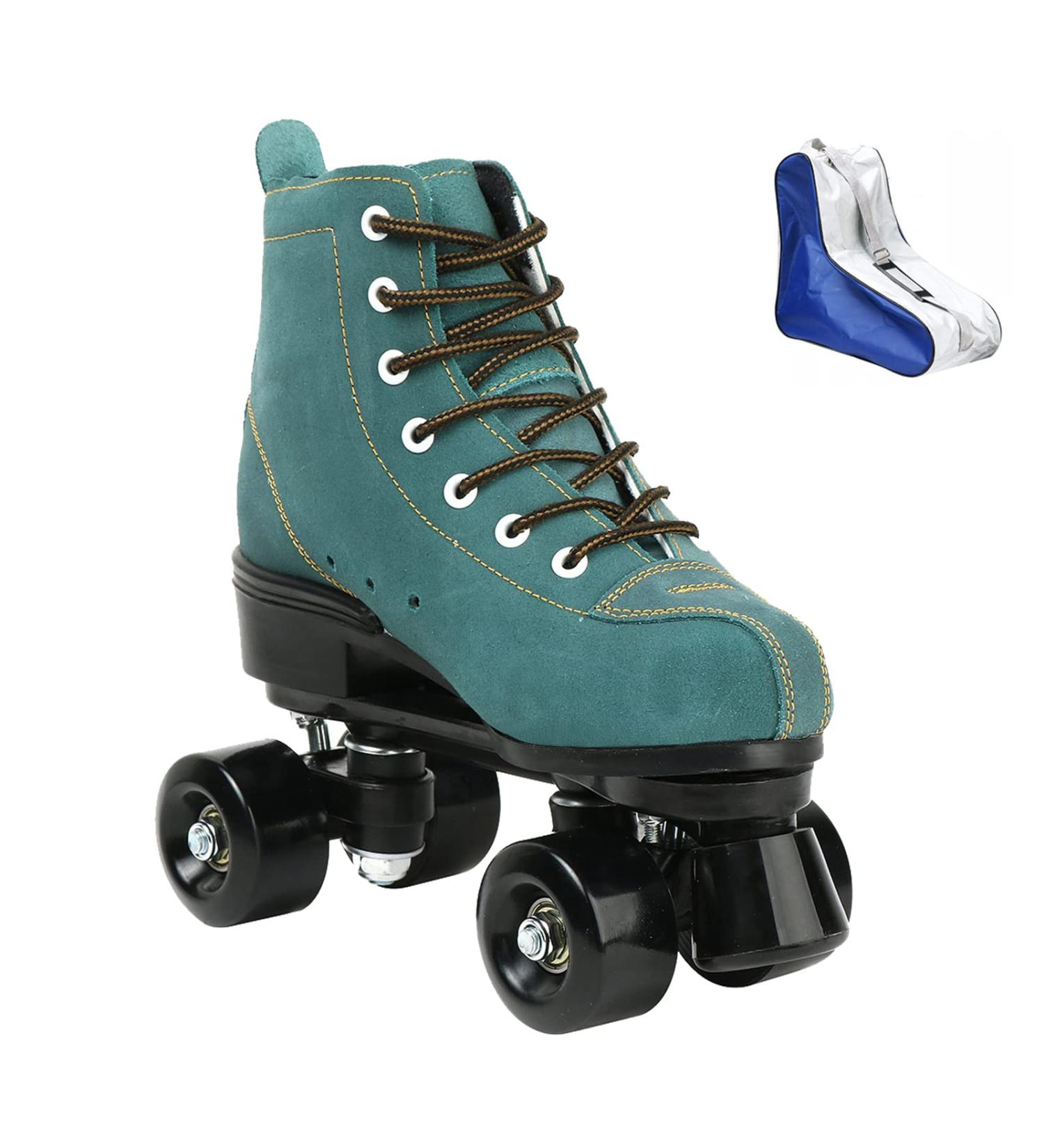 High-top Roller Skates for Women Men | Shiny Blue Four Wheels Roller Skates | Includes Shoes Bag | Size 38 - Buy Online on GoSupps.com