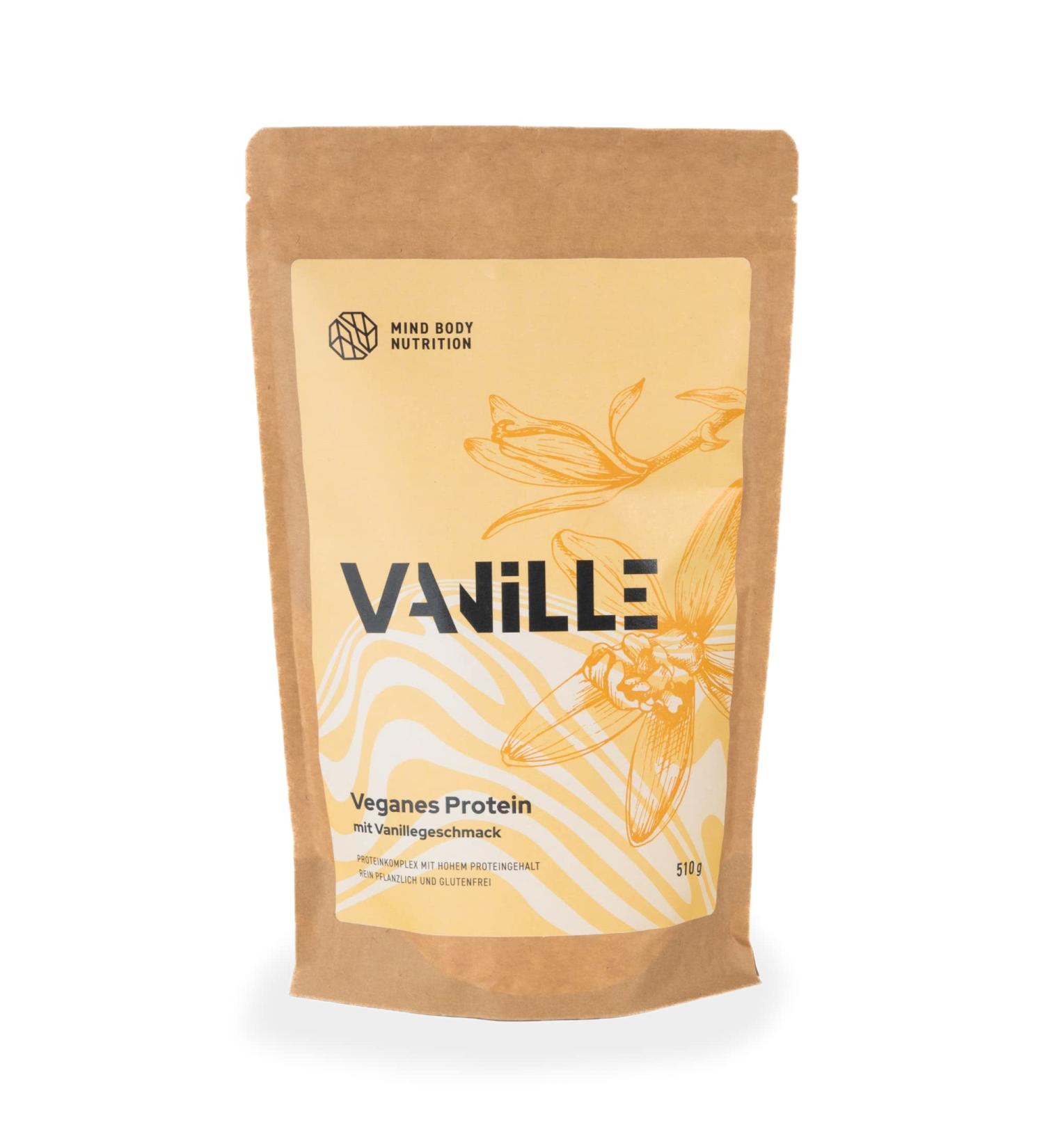 Mind body nutrition whey protein powder vanilla i vegan based on plant-with all essential amino acids-510 g-for fitness gym sports-protein-shake bar-made in germany