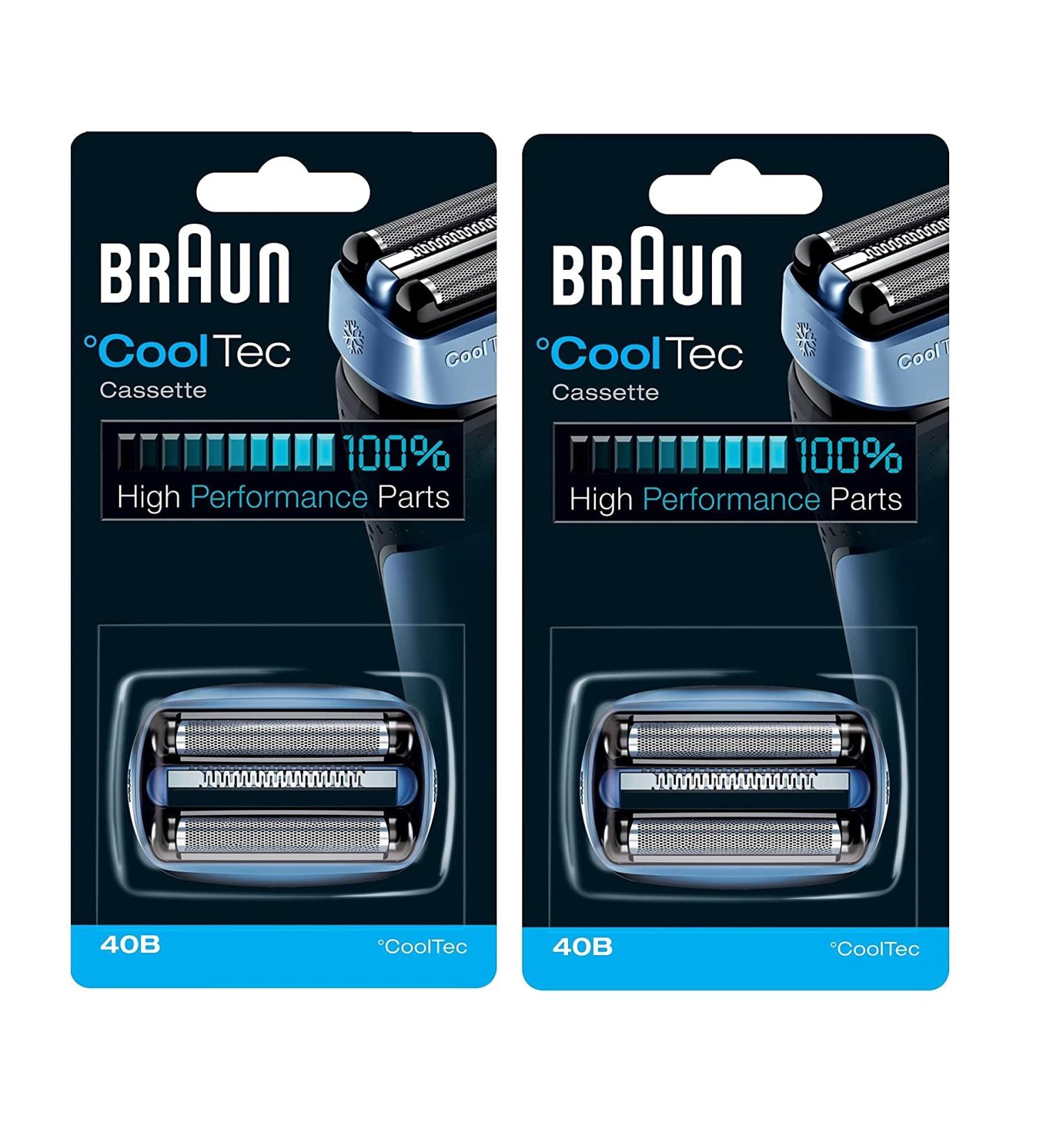 Braun 40B Men's Electric Shaver Cooltec Foil & Cutter Set Replacement Head Cassette - 2 Count | International Shipping Available - Buy Online on GoSupps.com