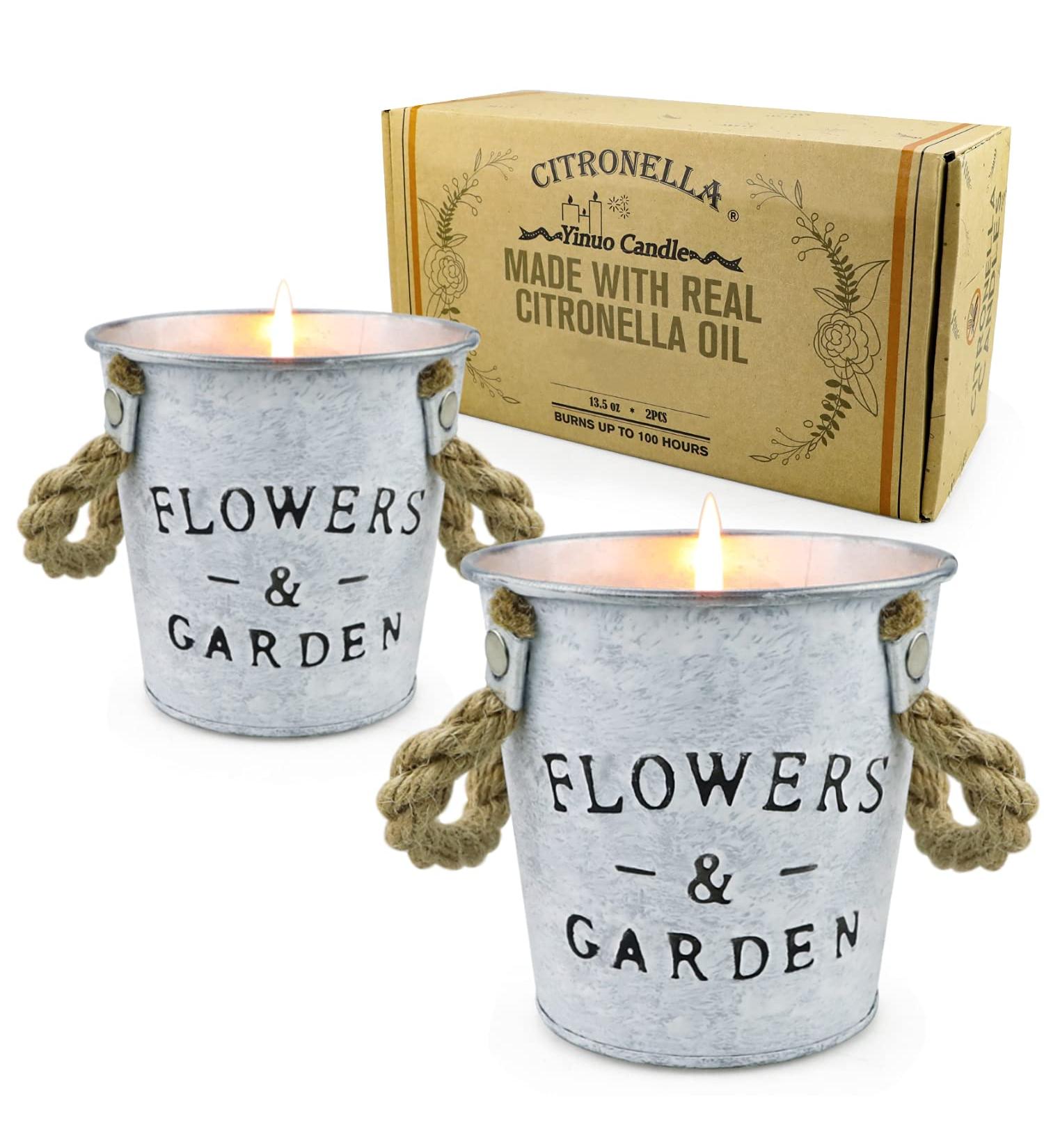 FKJOL Citronella Candles 2 Pack - Large 13.5 oz Flower Pot Shape | Outdoor and Indoor Soy Candles with Lemongrass Oil for Mosquito Repellent - Buy Online on GoSupps.com