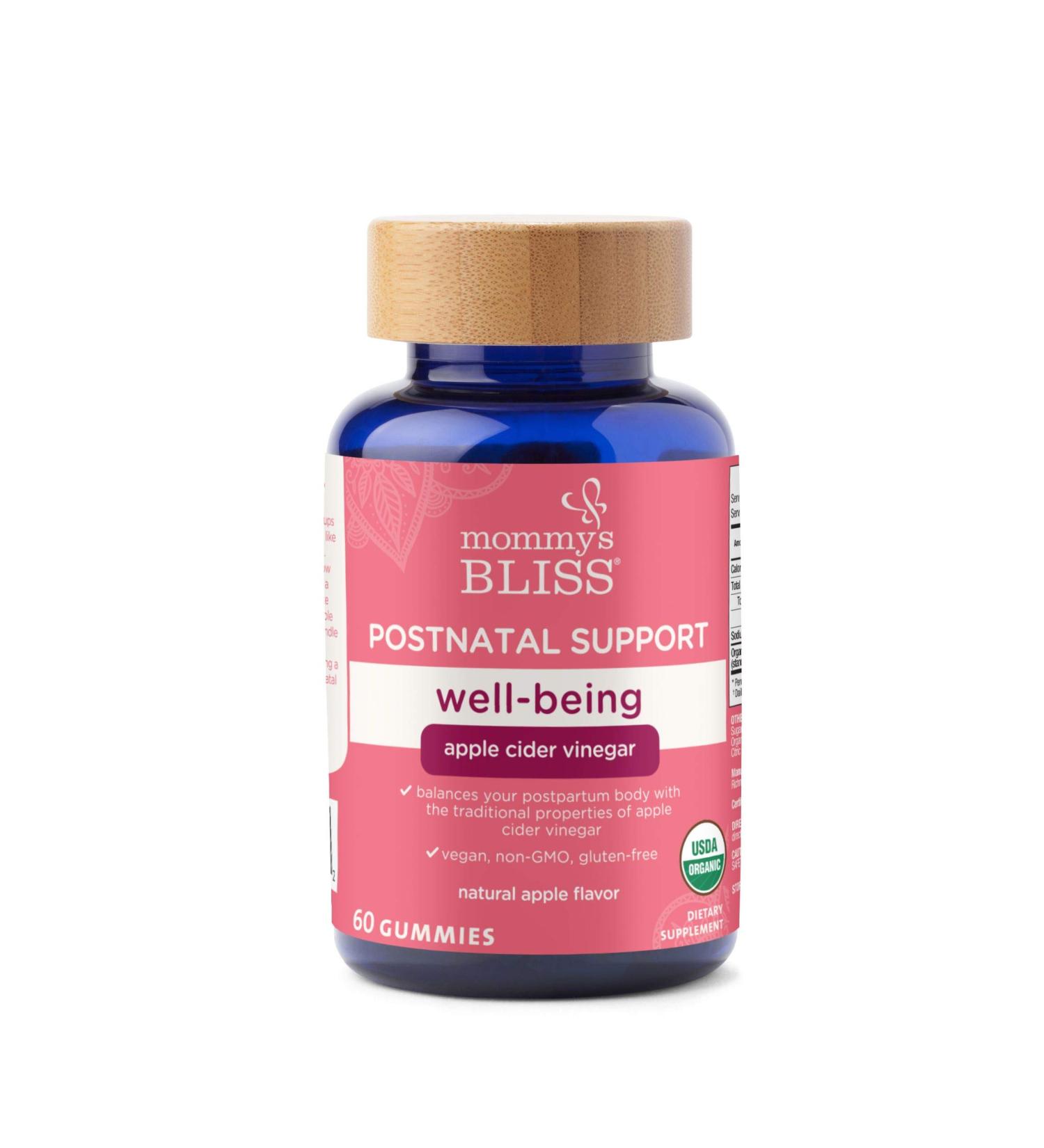 Mommy's Bliss Postnatal Support Well-Being Gummies with Apple Cider Vinegar - Vegan, Organic, Non-GMO, Gluten-Free | Natural Apple Flavor | 60 Gummies - Buy Online on GoSupps.com