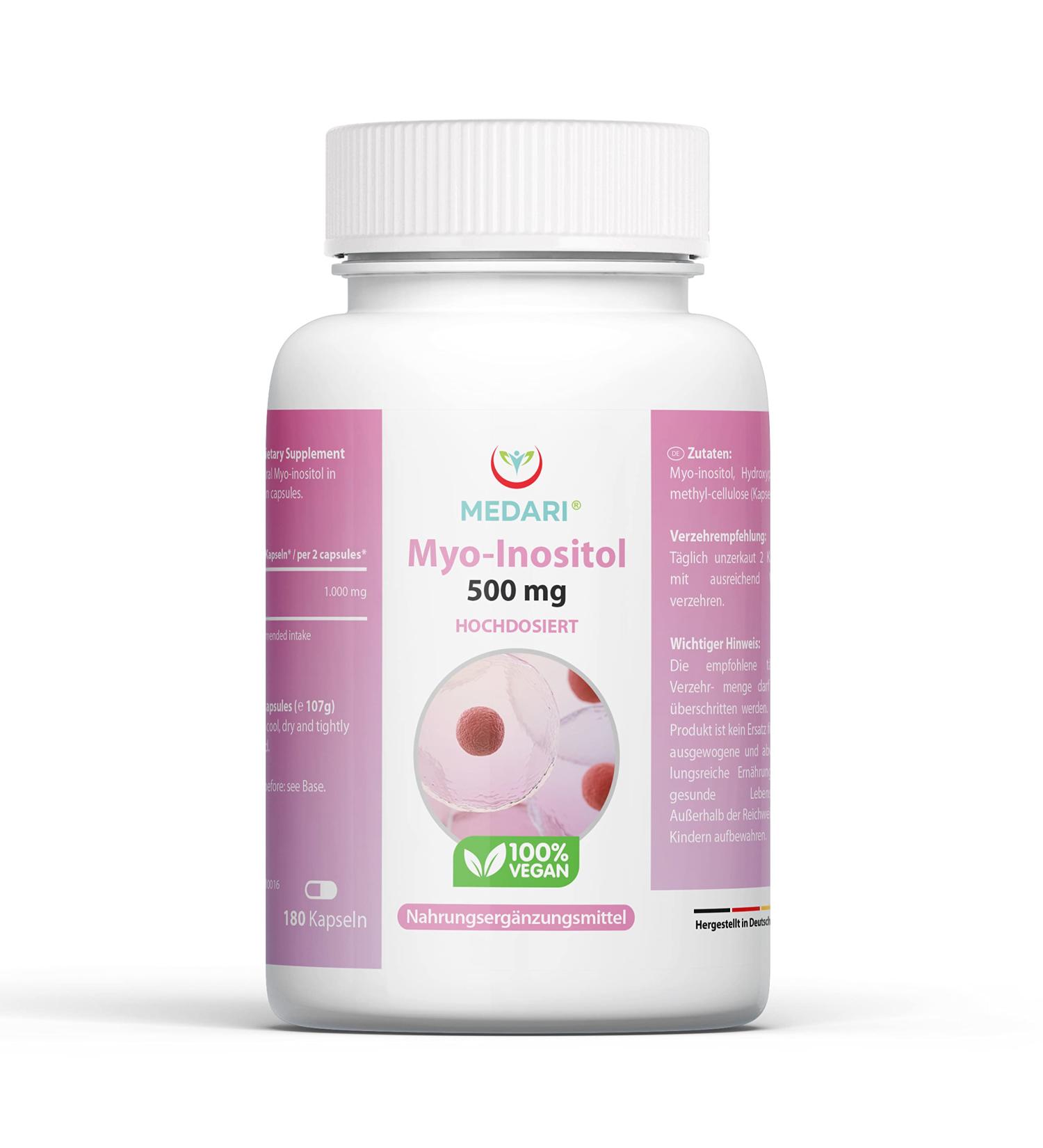 Myo-Inositol 500mg Capsules - Vegan Inositol B8 High Dose | 180 Vegi Capsules | Premium Lab-Tested Bioactive Supplement - Buy Online on GoSupps.com