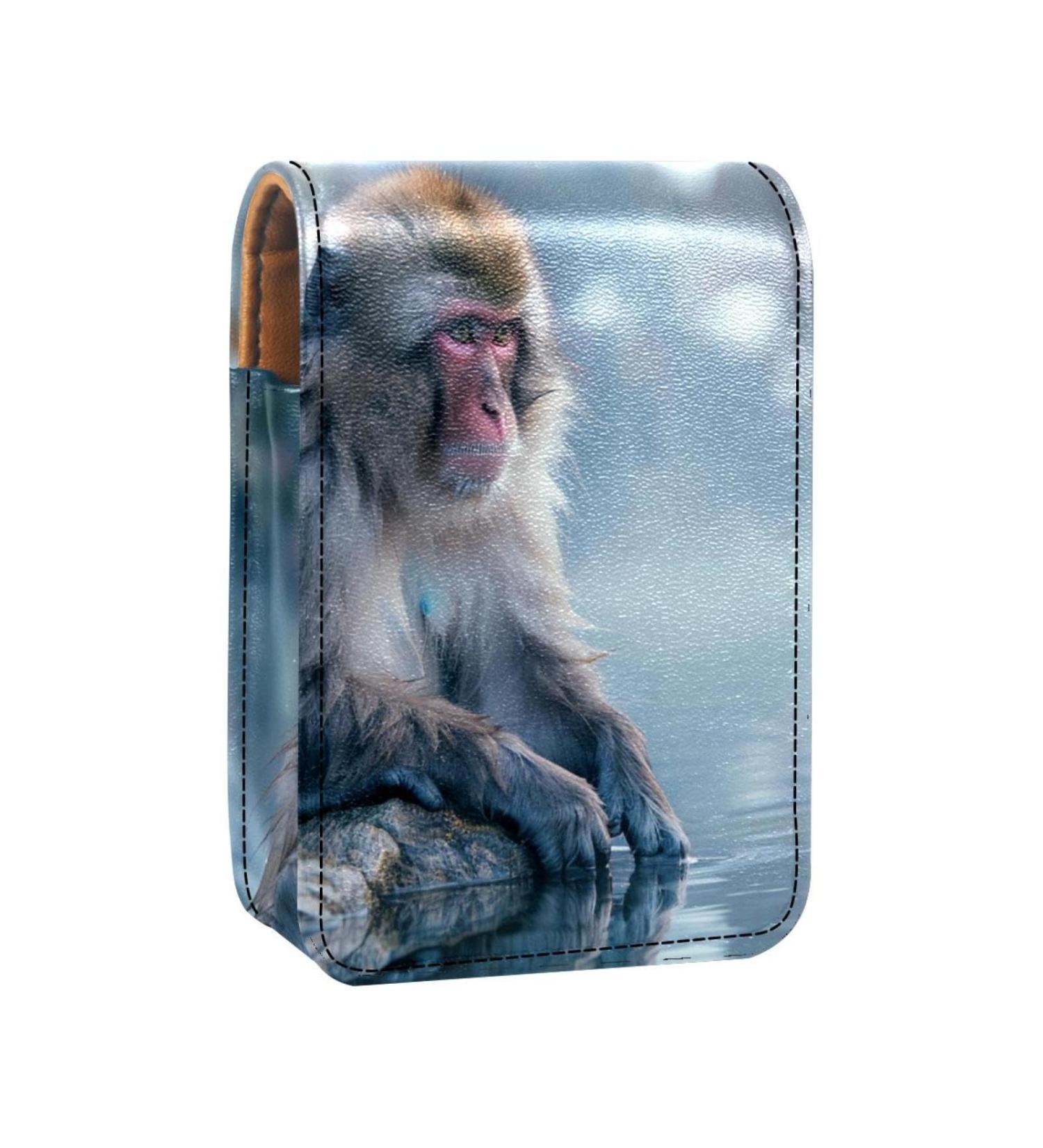 Travel Lipstick Organizer Case with Mirror - Portable Makeup Bag | Wild Japanese Snow Monkey Design - Buy Online on GoSupps.com
