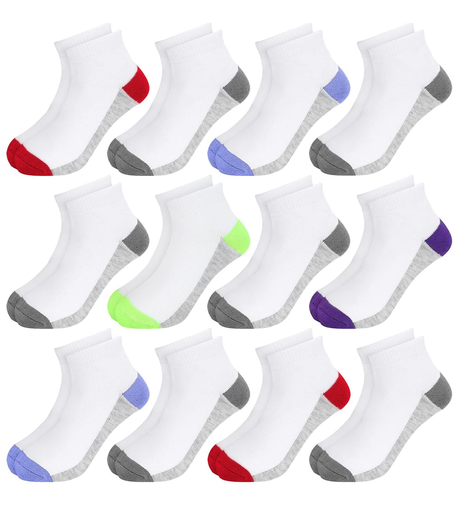 BOOPH 12 Pairs Kids Ankle Socks | Boys Girls Low Cut Half Cushion Athletic Socks | Multi1 | 6-8 Years - Buy Online on GoSupps.com