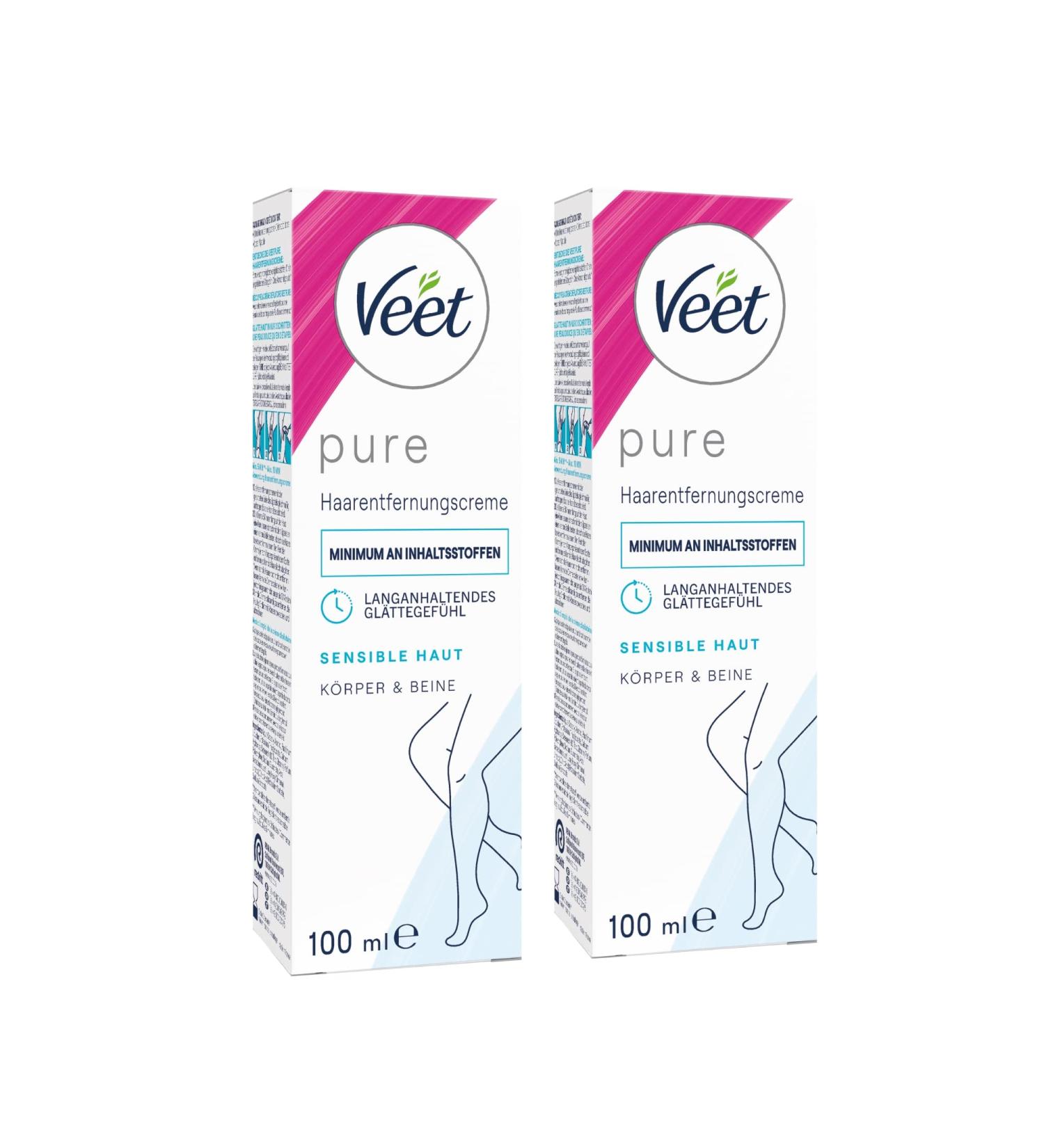 Veet Pure Hair Removal Cream for Sensitive Skin - 2 x 100ml | Gentle Depilatory Cream for Body Arms & Legs - Minimal Ingredients & Pleasant Fragrance | International Shipping - Buy Online on GoSupps.com