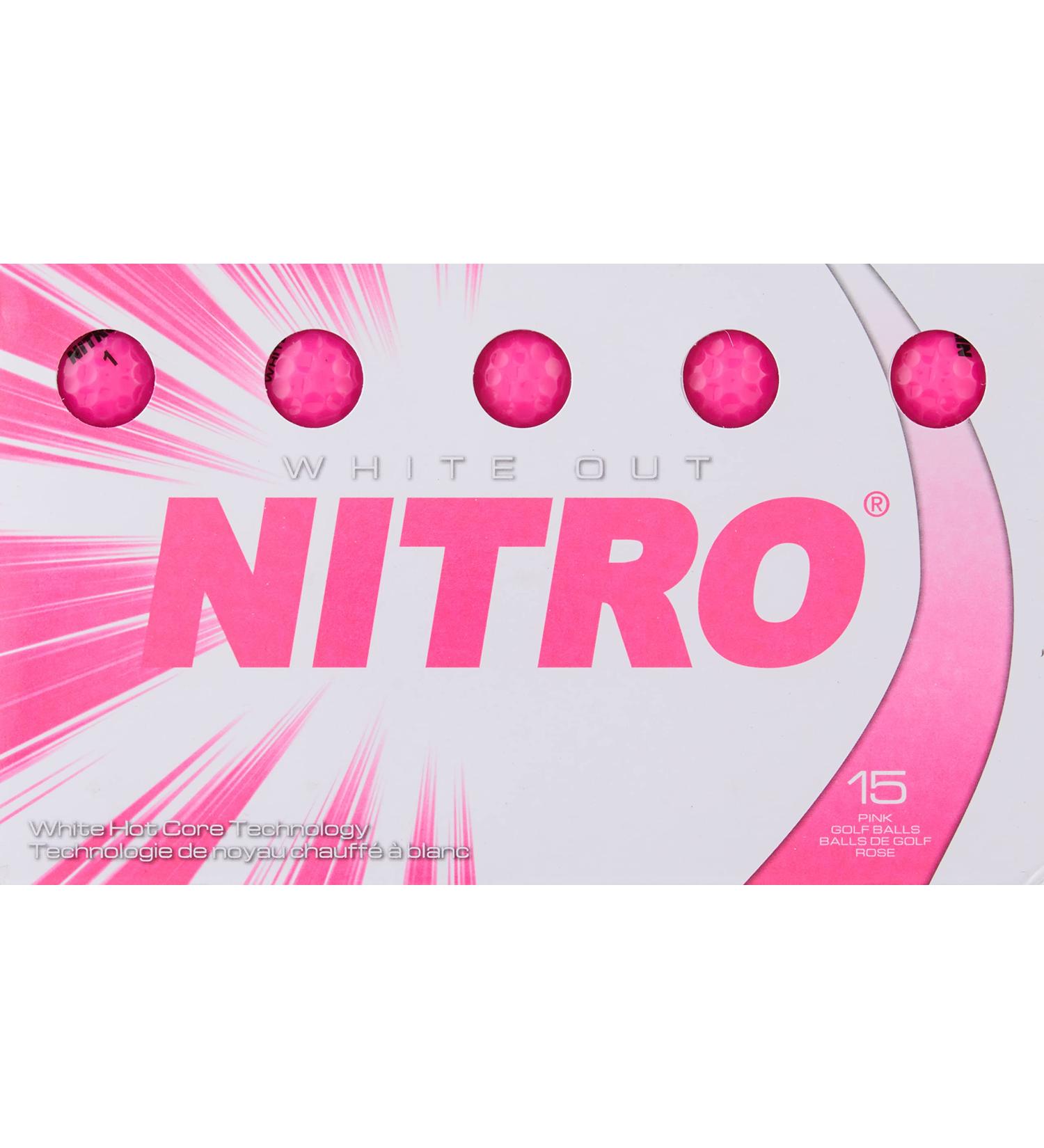 Nitro Long Distance Peak Performance Golf Balls (15PK) All Levels White Out 70 Compression High Velocity White Hot Core Long Distance Golf Balls USGA Approved-Total of 15-Hot Pink - Buy Online on GoSupps.com