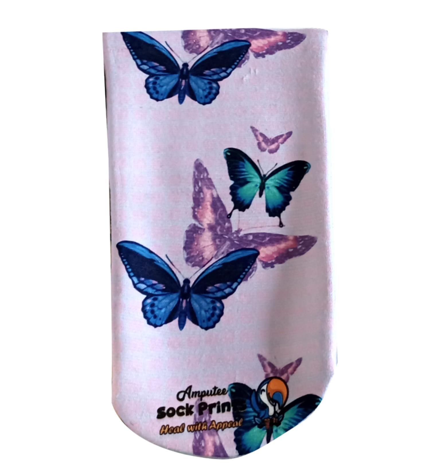 Heal with Appeal Amputee Sock - Butterflies Blue and Purple Pattern V1 - 3PLY Residual Wound Over Shrinker Sock - Buy Online on GoSupps.com