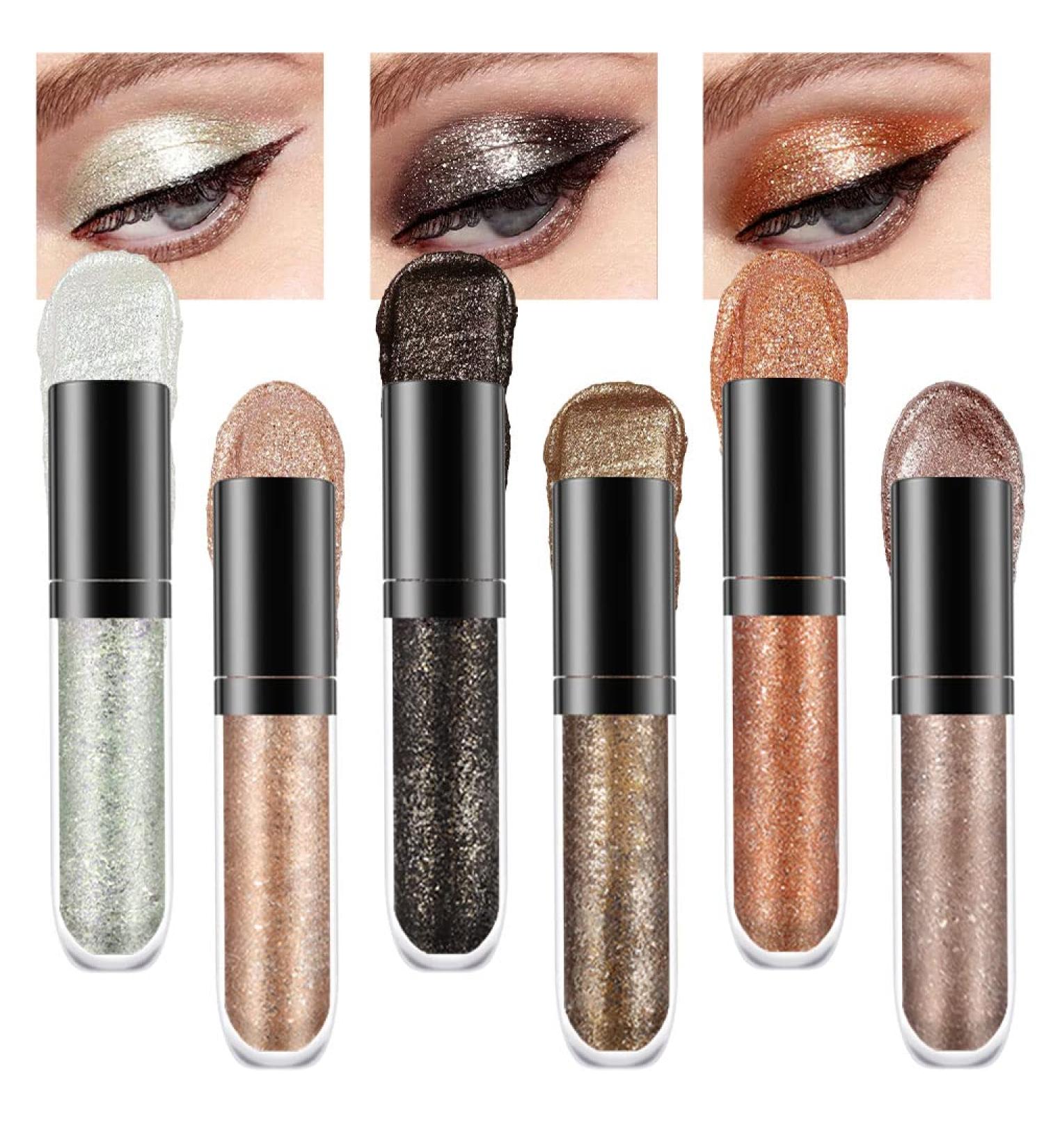 6Pcs Liquid Glitter Eyeshadow & Eyeliner Set - Silver & Gold Palette | Shimmer, Sparkle, and Metal Glitter Eyeshadow Sticks - Longwear Formula - Buy Online on GoSupps.com