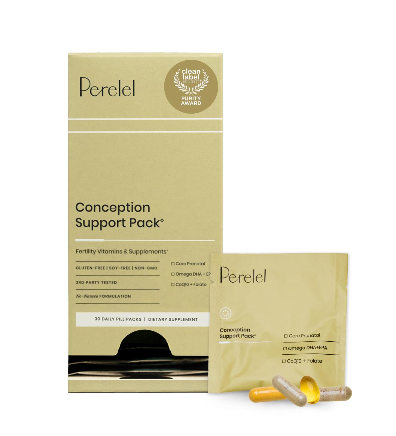 Perelel Conception Support Pack, Prenatal Multivitamin with DHA Omega 3, COQ10 & Folate, Supports Fertility Wellness for Women, Soy & Gluten Free, Non GMO, 30 Daily Pill Packs - Buy Online on GoSupps.com