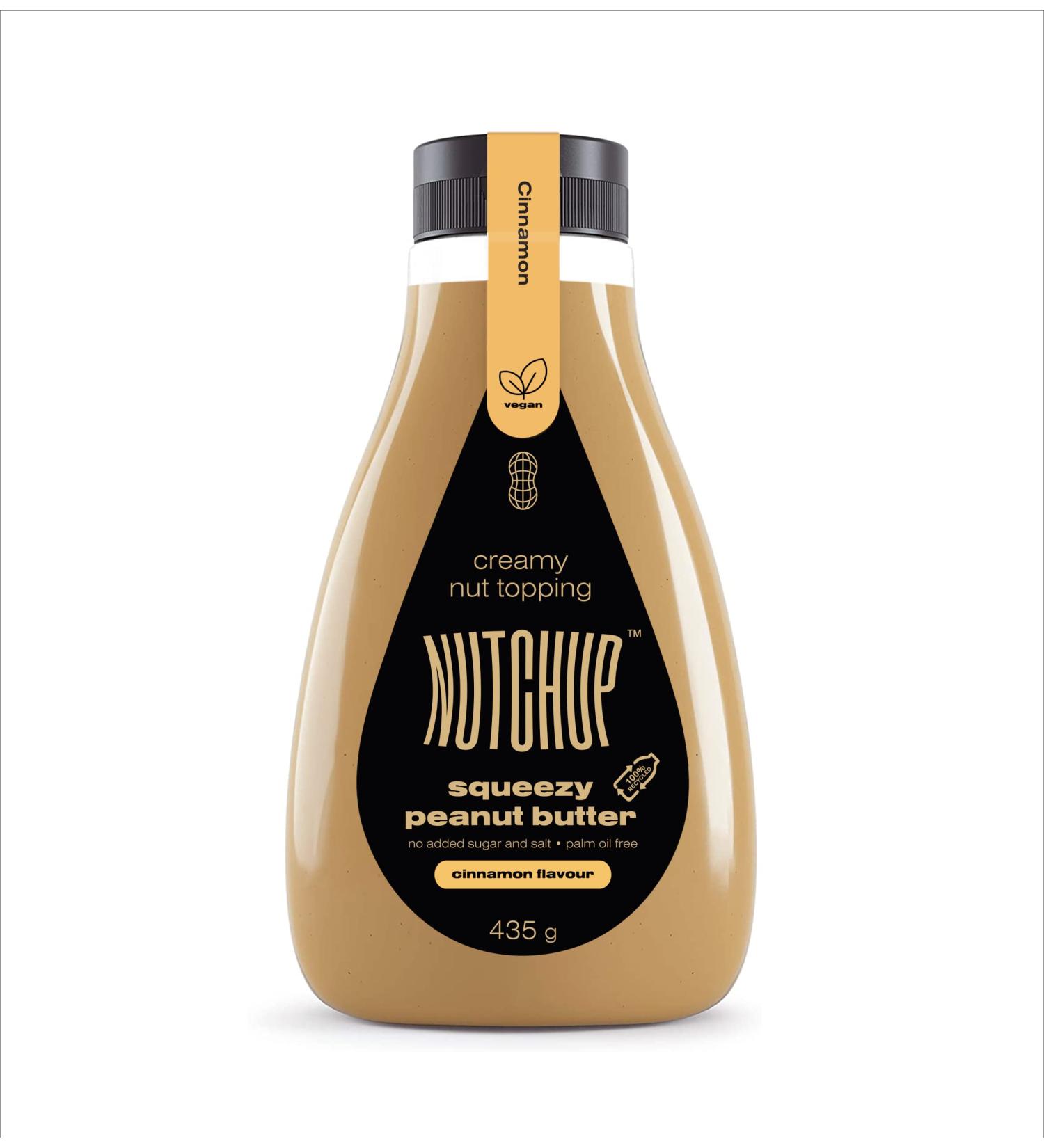 Nutchup Peanut Butter Squeeze Bottle | Delicious Creamy Nut Topping for Pancakes Waffles Ice Cream & More | 435g Cinnamon Flavor - International Shipping Available - Buy Online on GoSupps.com