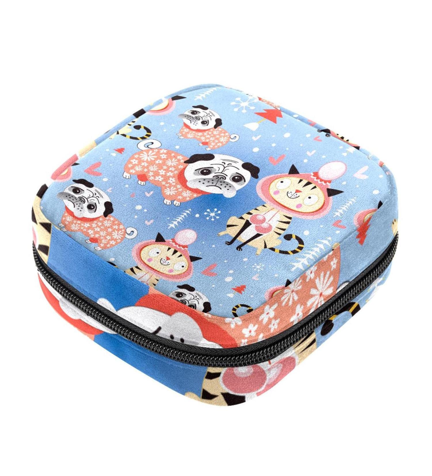 Cute Cartoon Animal Pug and Cats Sanitary Napkin Storage Bag - Buy Online on GoSupps.com