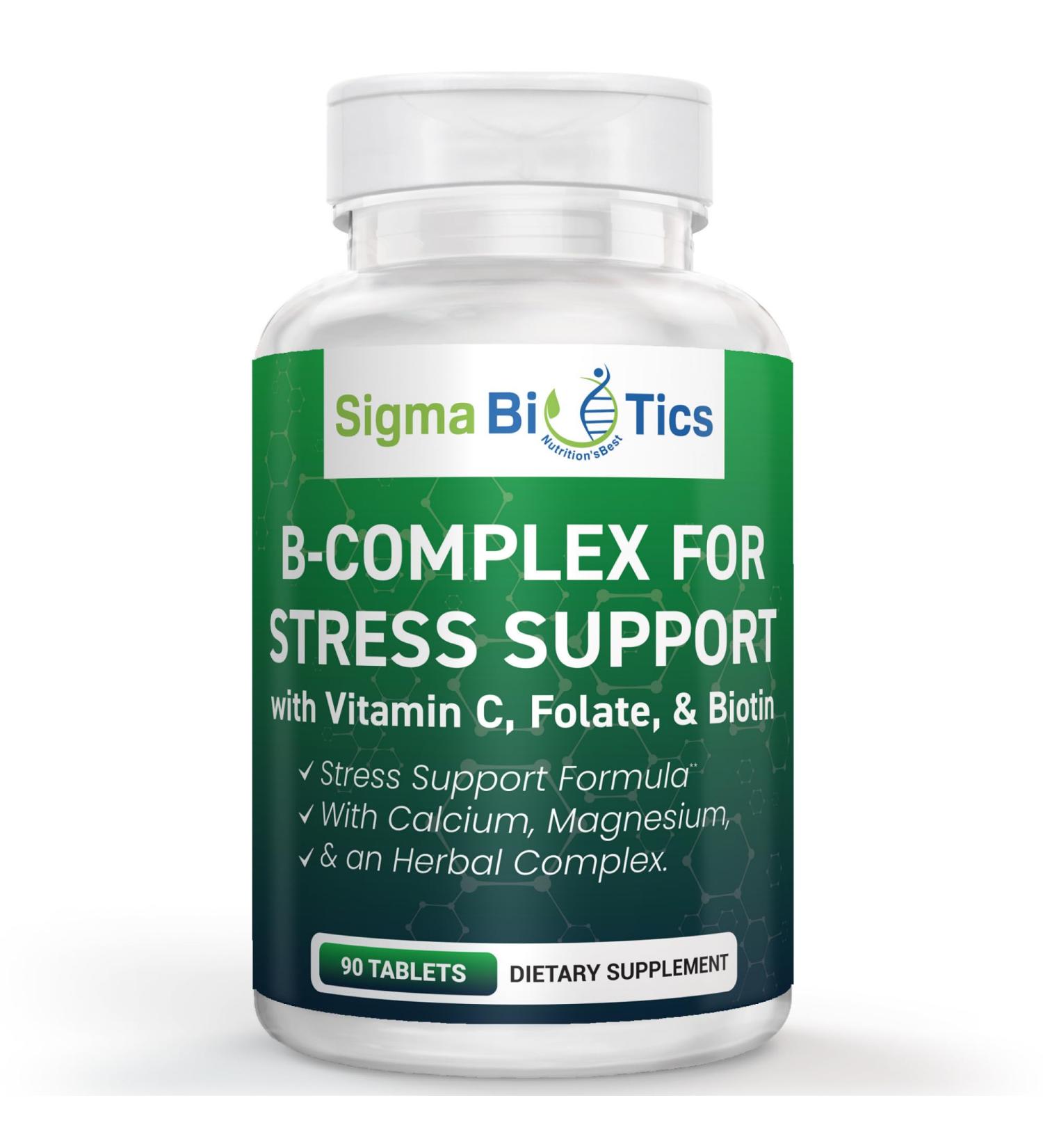 SigmaBiotics B Complex for Stress Support - Energy Nerve & Mood Support with Vitamins Minerals & Botanicals - Non-GMO 90 Tablets for Relaxation - Buy Online on GoSupps.com
