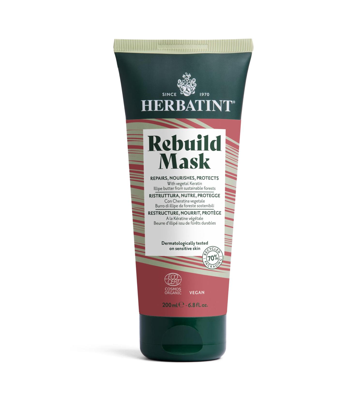 Herbatint Rebuild Mask Organic Repair Mask - 200ml | Nourishes Repairs and Protects Damaged or Stressed Hair | Exclusive Formula with Vegetable Keratin | 99% Natural Ingredients Vegan - Buy Online on GoSupps.com