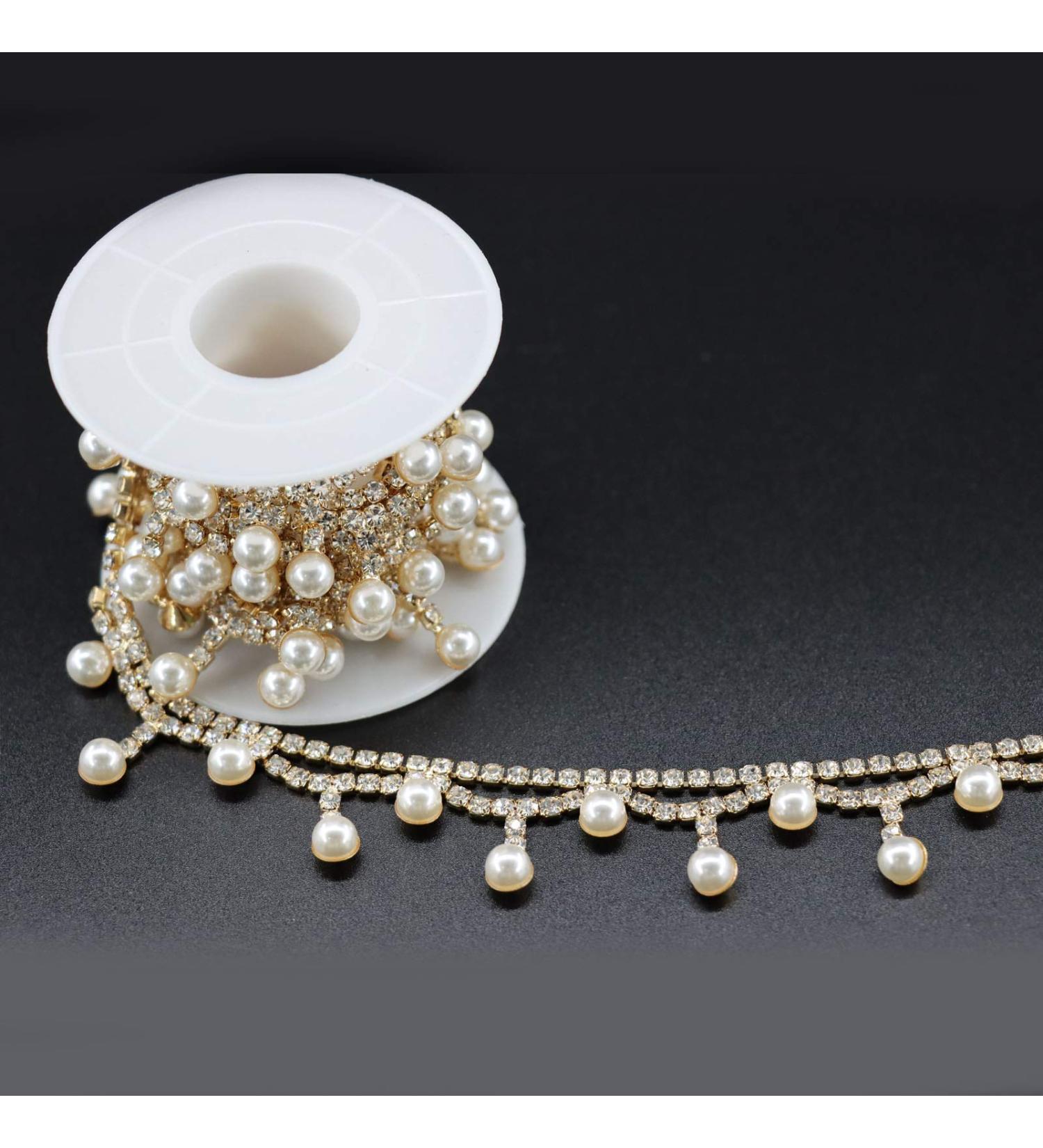 Jerler 1 Yard Pearl Tassel Rhinestone Trim - DIY Wedding Party Decoration - 0.8 Width - Buy Online on GoSupps.com