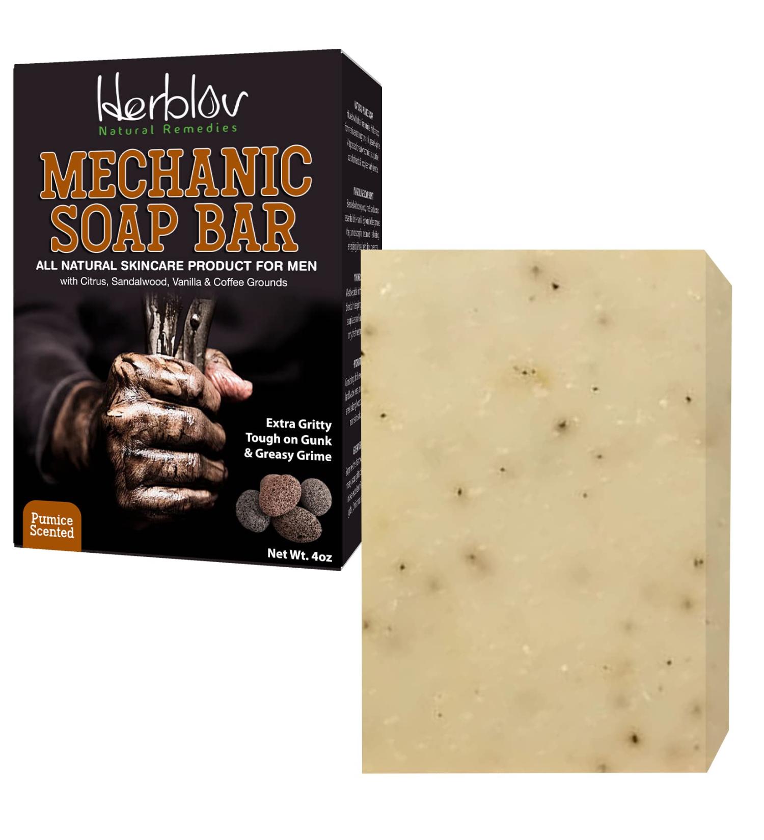 Men's Natural Mechanic Soap | 4oz Exfoliating Bar for Hands & Body | Tough on Grime with Citrus, Sandalwood, Vanilla & Coffee Grounds | Handcrafted Quality Soap for Him - Buy Online on GoSupps.com