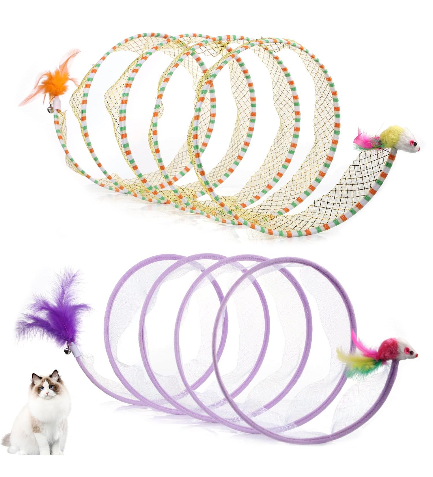 2pcs Folded Cat Tunnel Spring 10in Large Size Portable Cat Toy Spiral Tunnel with Synthetic Feather and Toy Mouse Tunnel Spring Outdoor Puppy Kitten Generic (Striped yellow Purple) - Buy Online on GoSupps.com