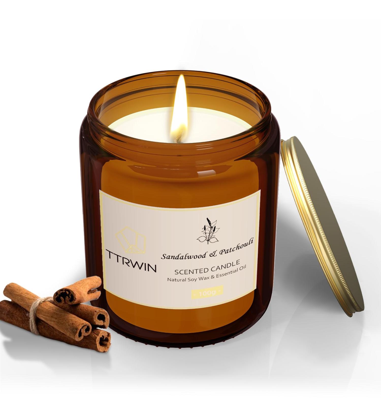 Ttrwin Sandalwood & Patchouli Fragrance Candle - 200g | 50h Burn Time | Natural Soy Wax & Essential Oils | Perfect Gift for Men & Women | Ideal for Mother's Day & Father's Day - Buy Online on GoSupps.com