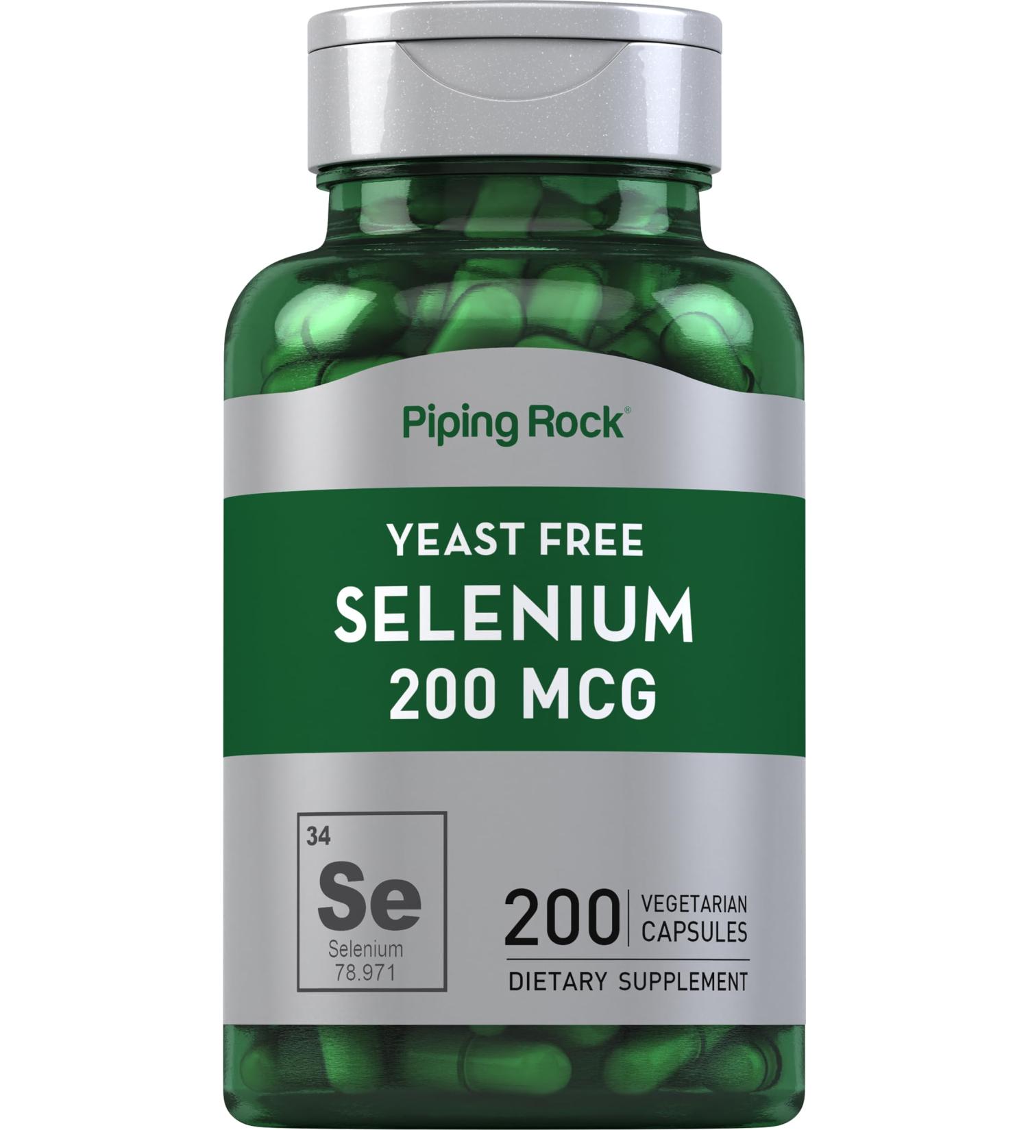 Piping Rock Yeast Free Selenium 200mcg | 200 Capsules | Vegetarian Supplement | Non-GMO Gluten Free Formula - Buy Online on GoSupps.com