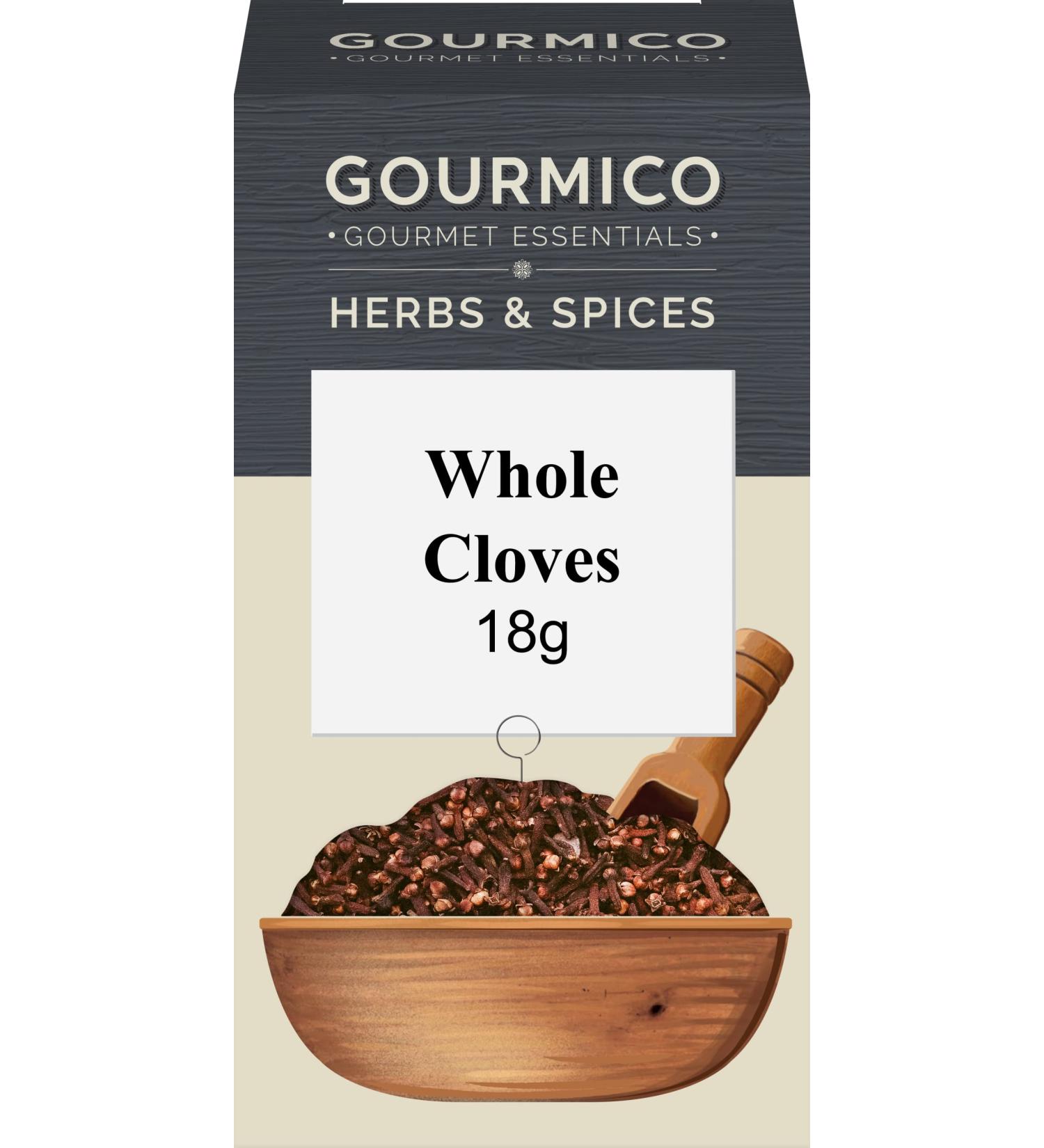 GOURMICO Whole Cloves Ideal to Spice Up Curries Sauces Meats & Fish or Partnered with Spiced Baked Goods. Suitable for Vegetarians and Vegans 18g Pack