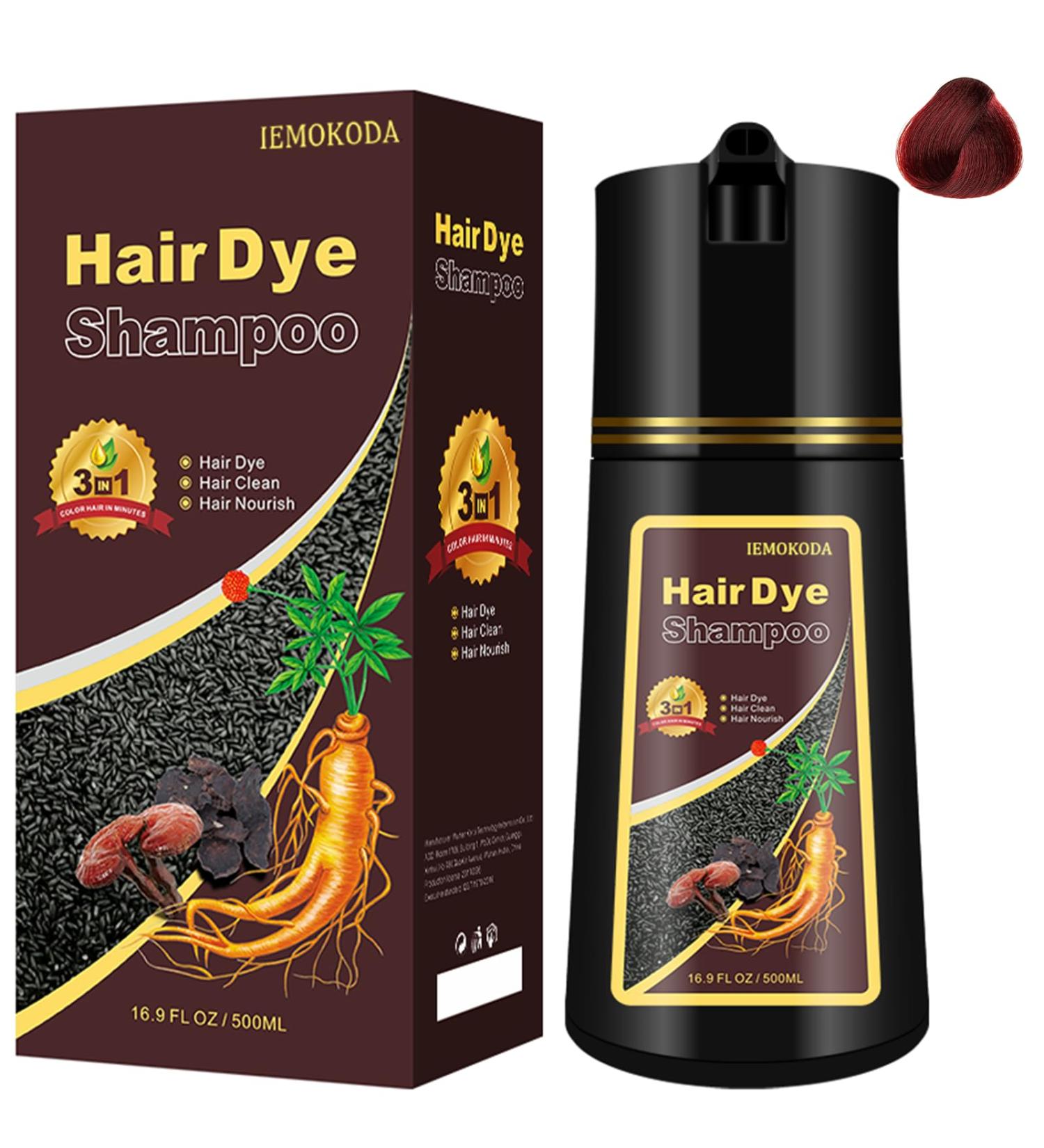 Dark Red Wine 3 in 1 Hair Dye Shampoo for Gray Hair - Herbal Instant Red Color Ammonia & Paraben Free Long Lasting - 500ml - Buy Online on GoSupps.com