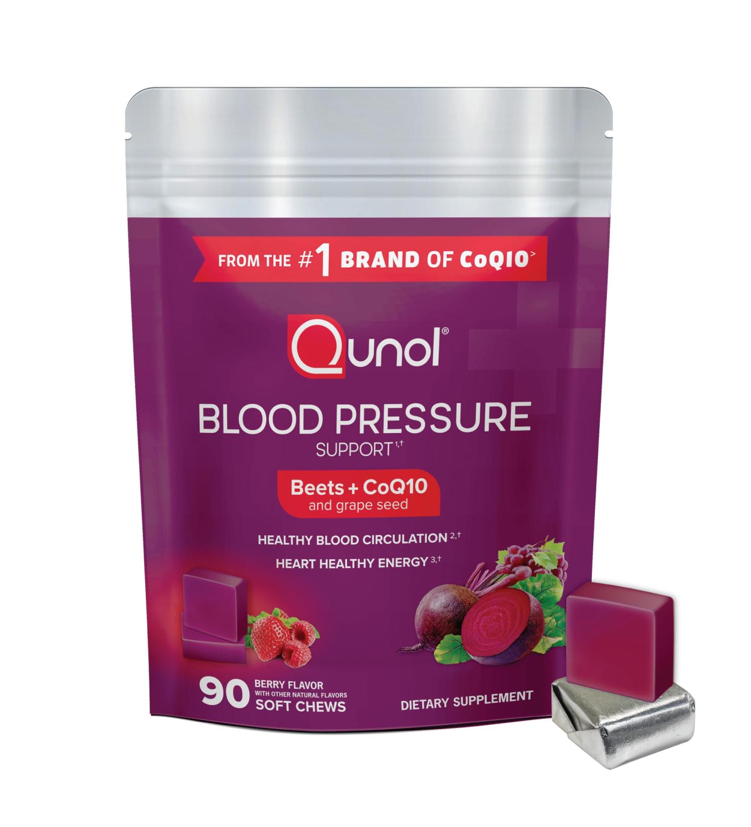 Qunol Beets Chews for Blood Pressure Support 3 in 1 Beets + CoQ10 + Grape Seed Extract Supports Healthy Blood Circulation & Heart Healthy Energy 90 Chews 90 Count (Pack of 1) - Buy Online on GoSupps.com