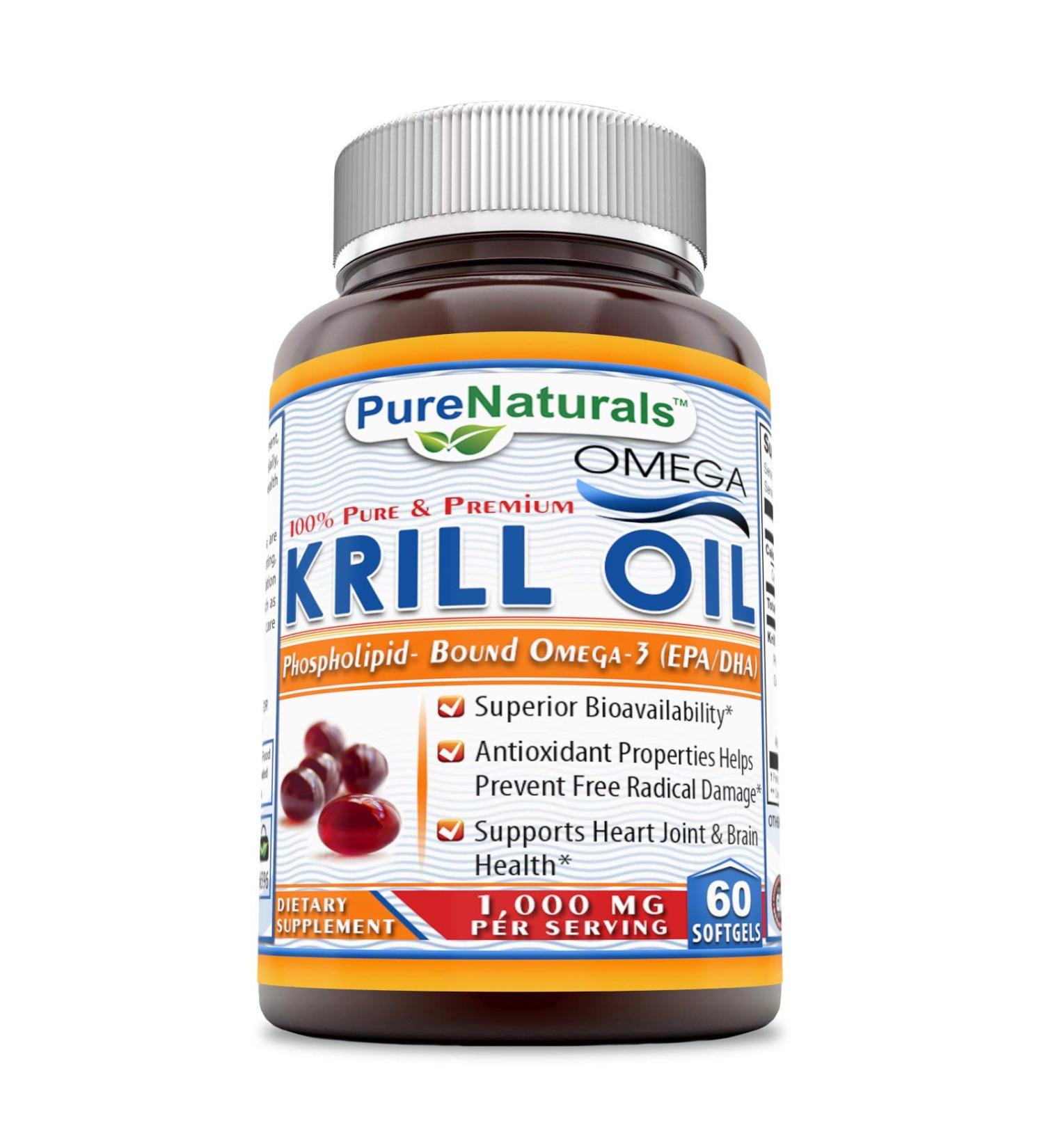Pure Naturals Krill Oil 1000 mg Per Serving Softgels (Non-GMO Gluten-Free) - Superior Bio-Availability* Antioxidant Properties Helps Prevent Free Radical Damage* (60 Count) - Buy Online on GoSupps.com