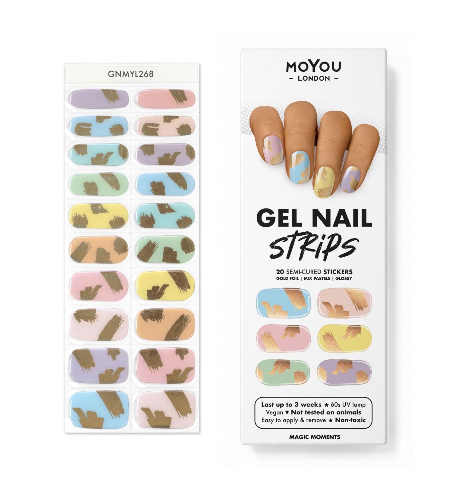 MOYOU LONDON Semi Cured Gel Nail Strips 20 Pc. Gel Wraps for Nails Get 1 Free UV Lamp when you Get 3 or More Easy Apply & Remove for Salon-Quality Manicure -Magic moments
