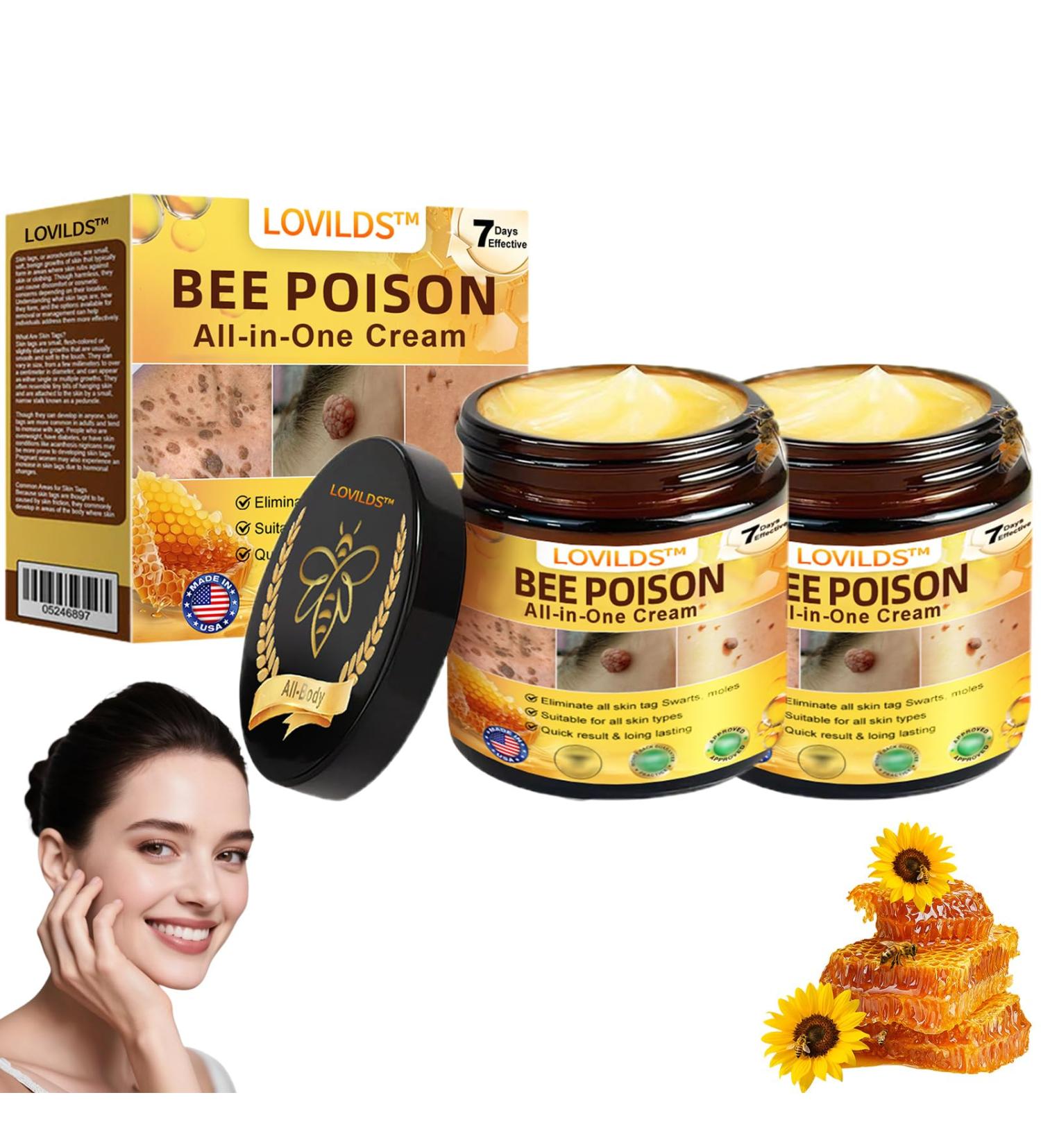 LOVILDS Bee Venom All-in-One Cream 2025 New Professional Bee Venom Skin Treatment Cream Moisturizing & Repair Reduces Blemishes Natural Serum Suitable for All Skin Types (2PCS) 2PCS 1 Fl Oz (Pack of 1) - Buy Online on GoSupps.com