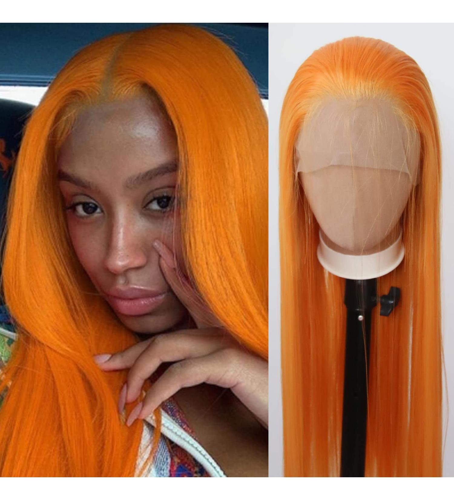 Orange Lace Front Wig - Long Straight Synthetic Hair for Black Women - Heat Resistant Fiber - Cosplay and Daily Wear - Buy Online on GoSupps.com