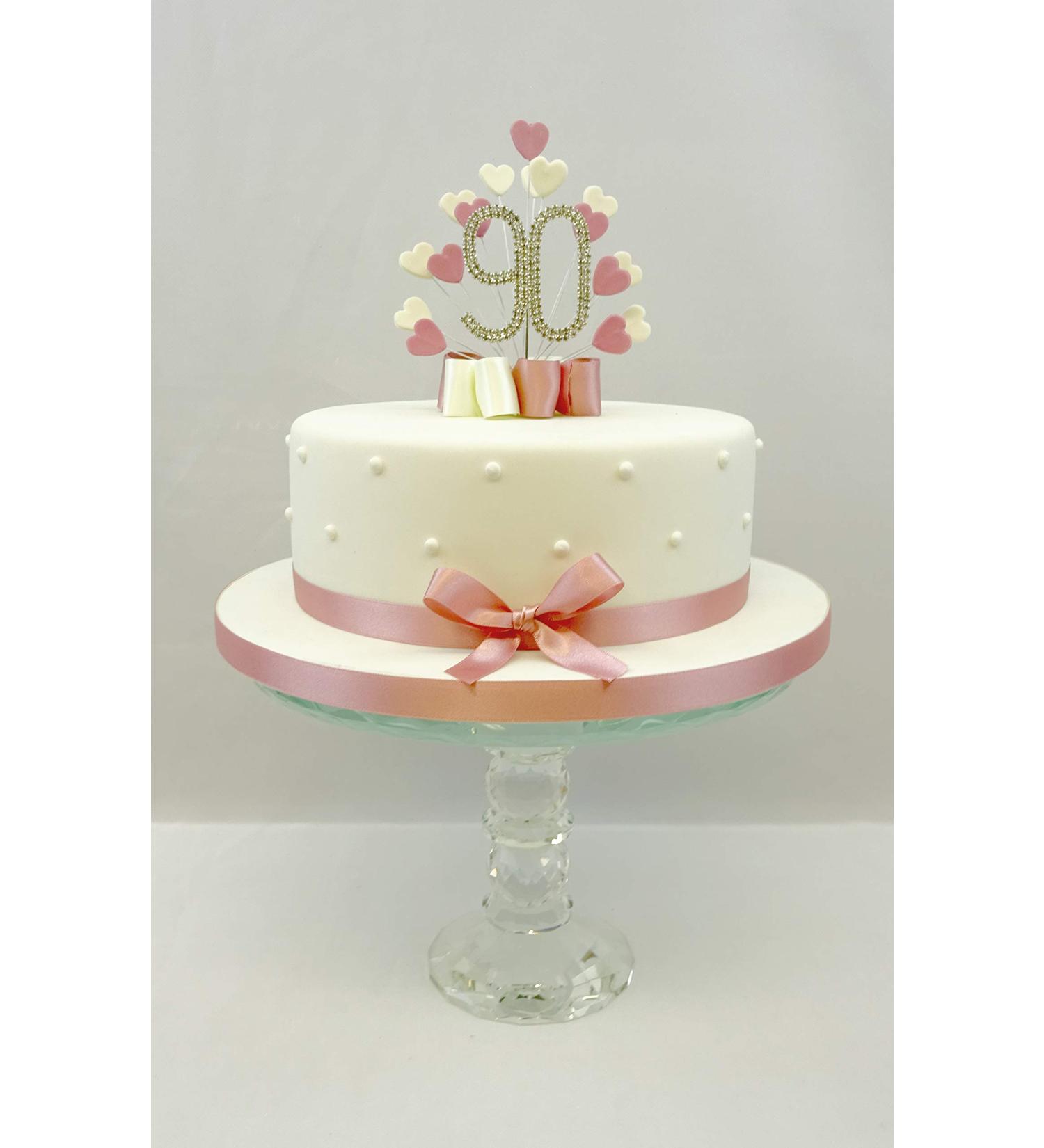 CAKE TOPPER HEART BURST SPRAY DIAMANTE 90TH BIRTHDAY VINTAGE PINK