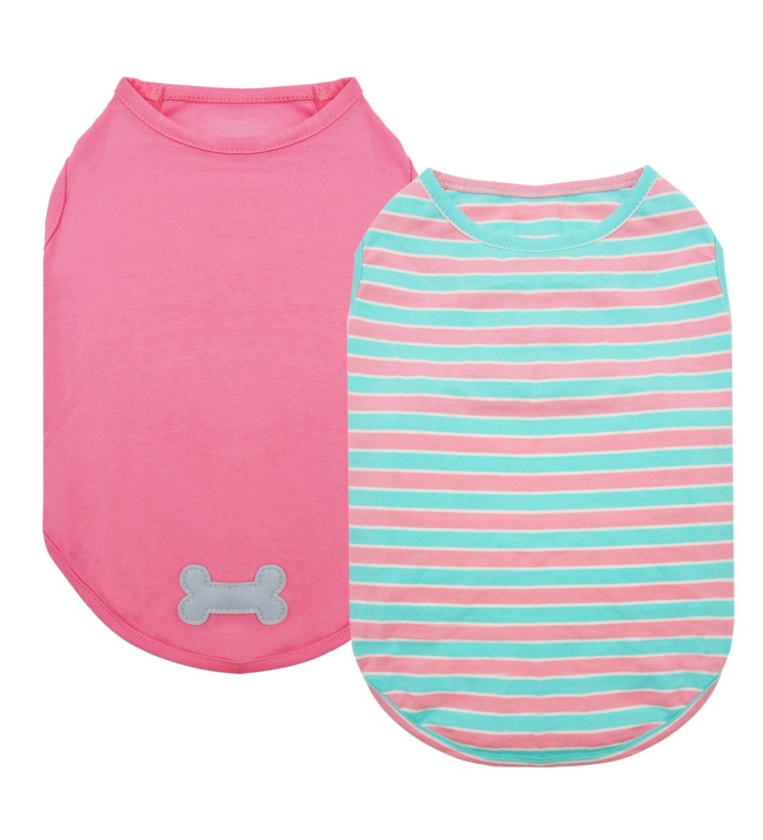 KYEESE 2 Pack Striped Dog Shirts - Soft Cotton Tank Top for Dogs - Sleeveless Cat Shirts - 16 Chest - 2Pack (Striped+Pink) - Buy Online on GoSupps.com