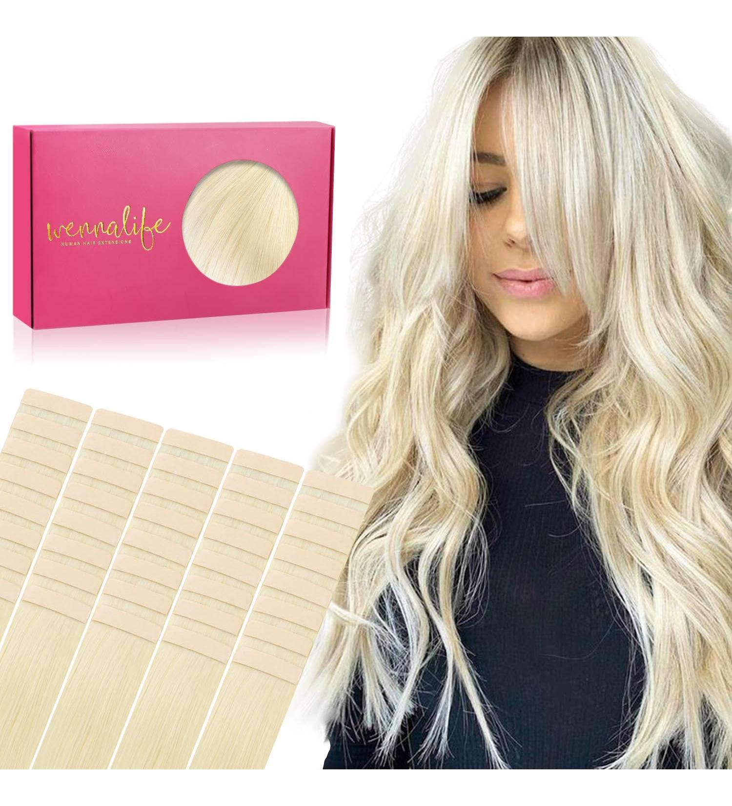 Buy If-of-Hearted Tape Extensions | 40pcs 80g 30cm Platinum Blonde Real Hair | Invisible Tape-In Extensions - Silky Straight Skin Weft - Buy Online on GoSupps.com