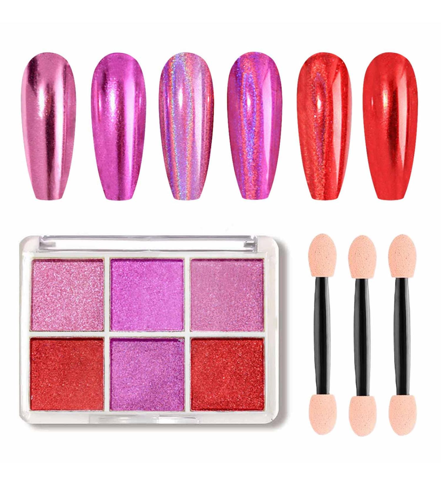 GZMAYUEN Pink Red Solid Mirror Chrome Nail Powder 6 Colors Red Laser Chrome Powders for Nails Metallic Nail Powder 08 - Buy Online on GoSupps.com