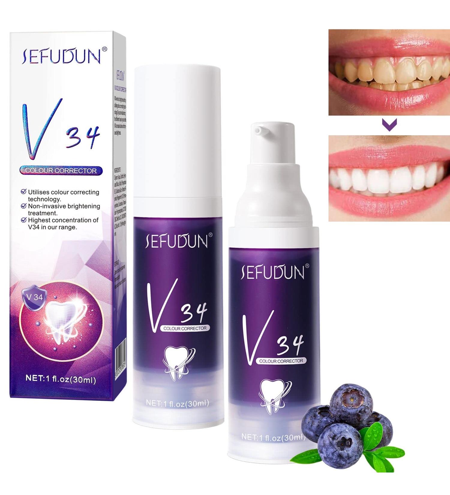 V34 Purple Toothpaste - Color Correction & Stain Removal - 2-Piece Set for Enamel & Sensitivity Improvement - International Shipping - Buy Online on GoSupps.com