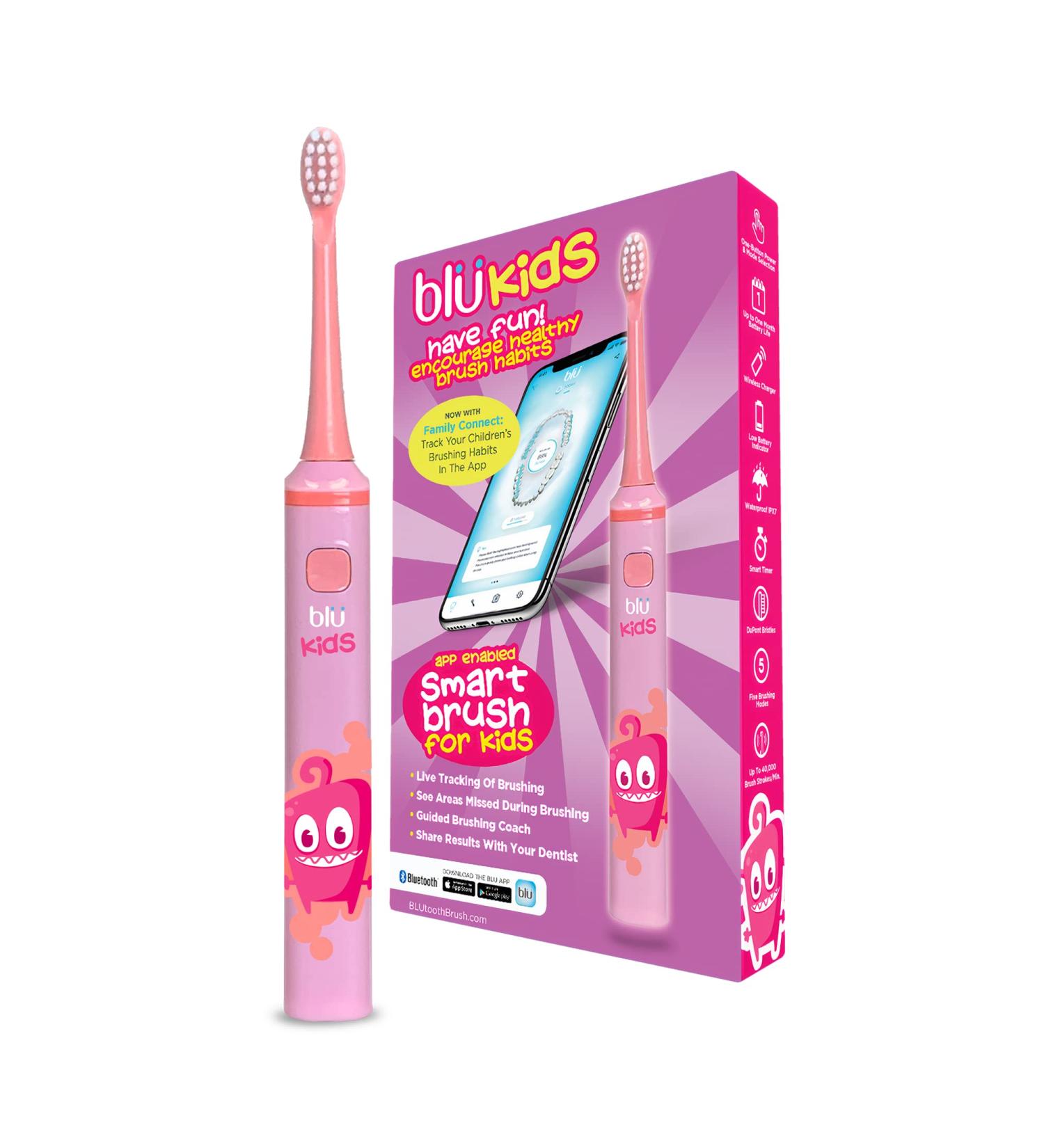 Buy Blu Smart Bluetooth Kids Toothbrush - Live Tracking App Rechargeable Electric - Promotes Healthy Brushing Habits (Pink - Buy Online on GoSupps.com