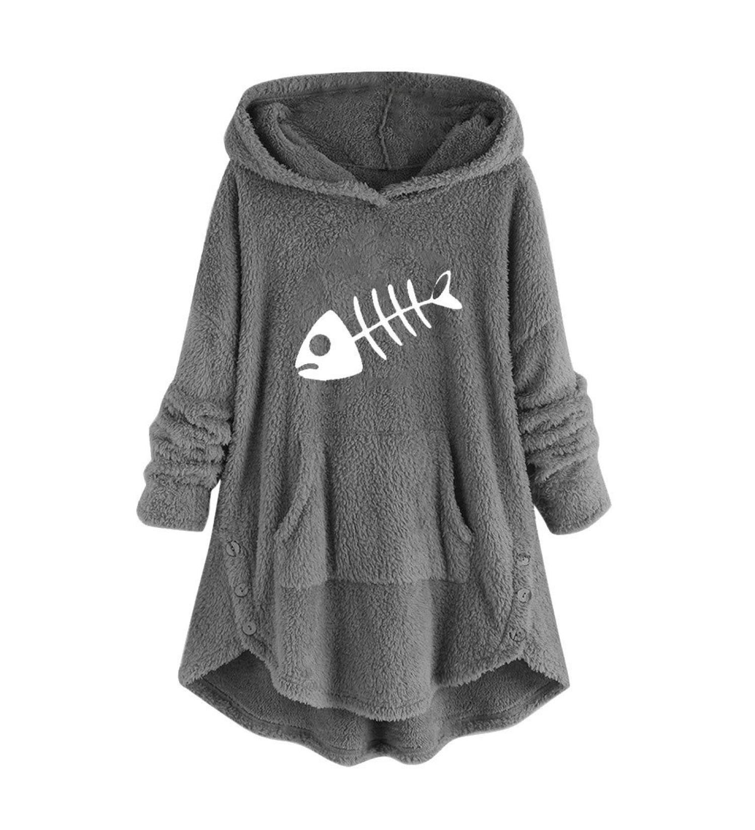 Bigfanshu Women's Tops Christmas Print Hooded Long Sleeves Sweatshirt Pullover Shirt Gray - Buy Online on GoSupps.com