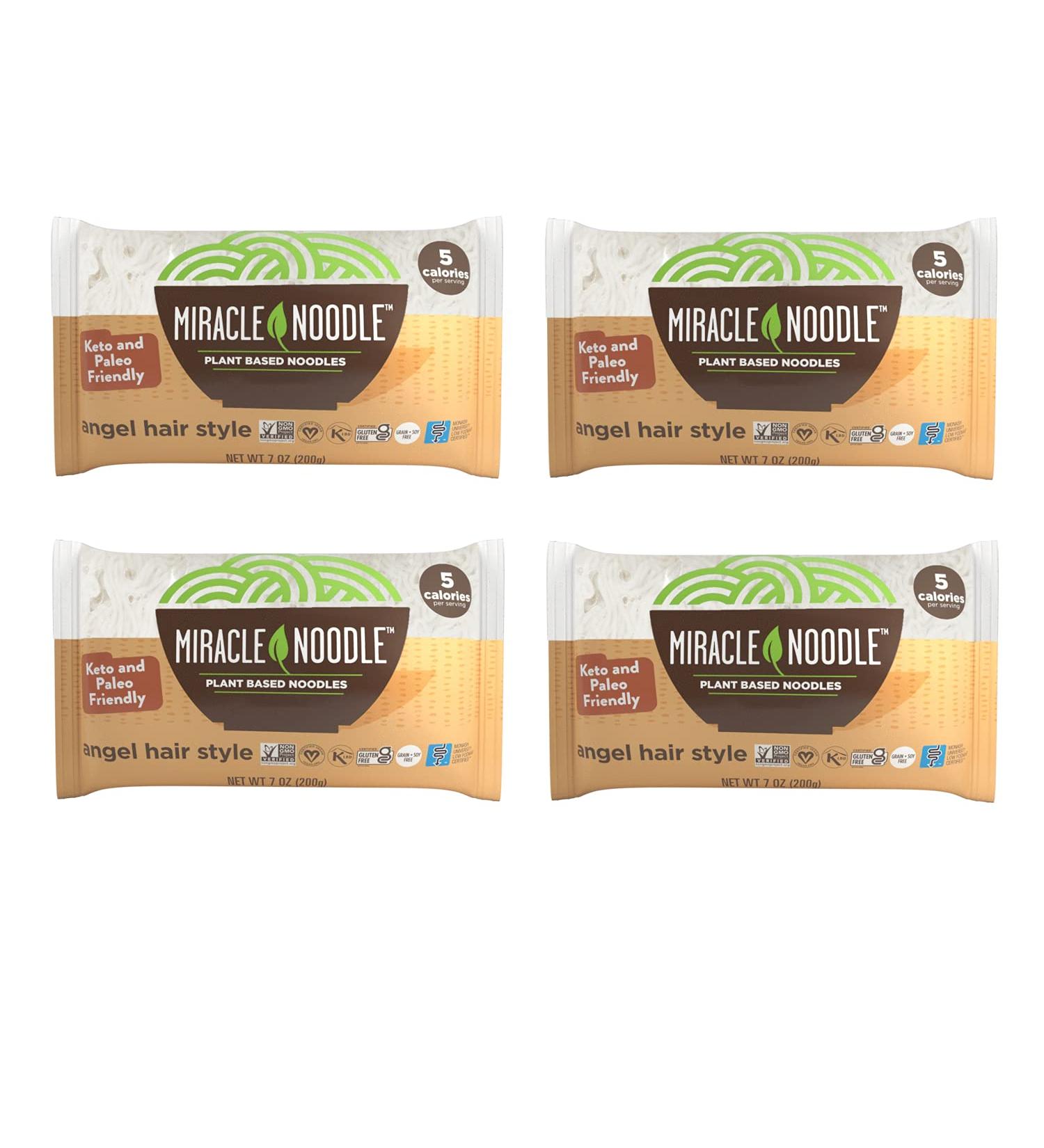 Miracle Noodle Angel Hair Pasta - Plant Based Shirataki Noodles | Keto, Vegan, Gluten-Free, Low Calories, Low Carb, Paleo | Soy Free, Non-GMO | 7 oz (Pack of 4) - Ideal for Your Keto Diet - Buy Online on GoSupps.com