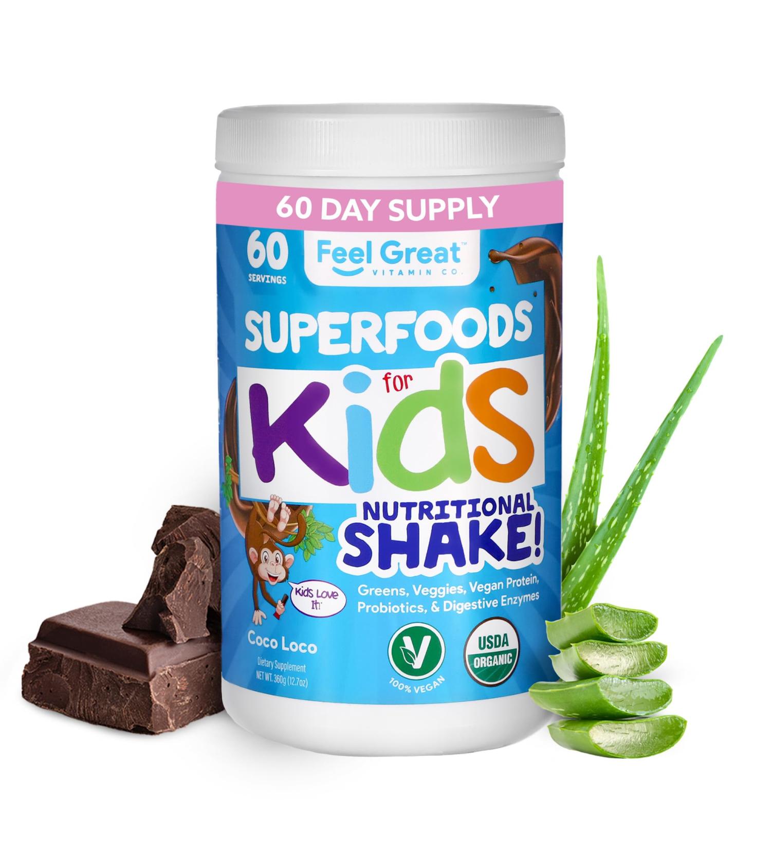 Kids Organic Super Greens Powder | All-In-One Multivitamin with Fruits & Veggies | No Fillers Sugars or Synthetic Vitamins - Healthy Kids Nutrition Shake - Buy Online on GoSupps.com