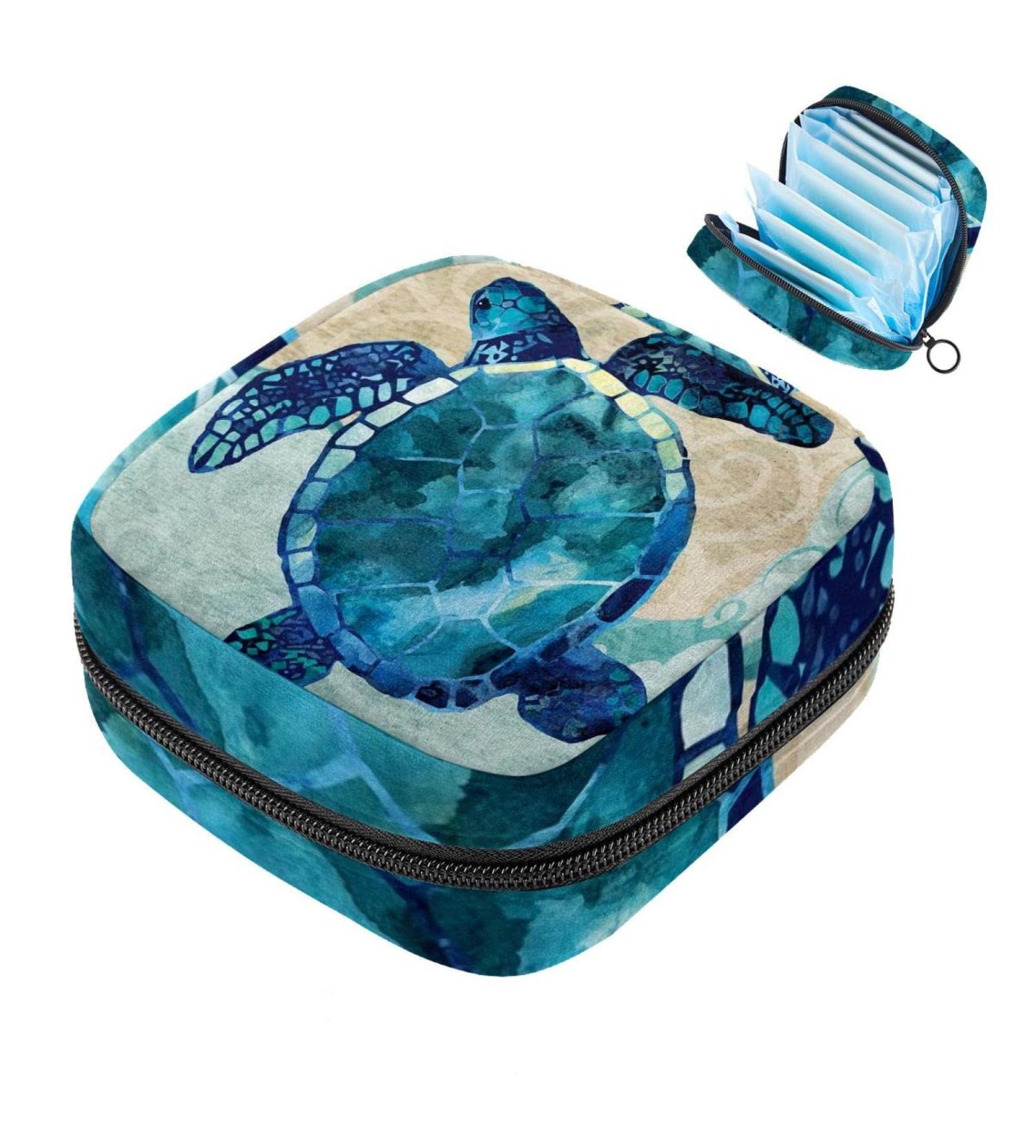Stylish Menstruation Bag with Zipper - Women's Napkin & Tampon Organizer - Sea Turtle Art Design - Buy Online on GoSupps.com