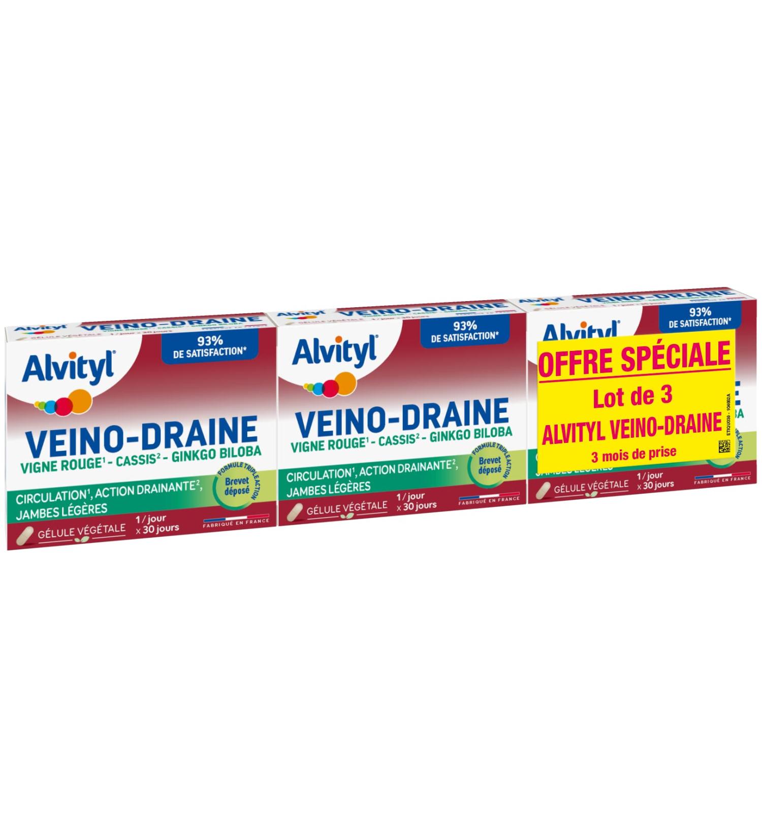 Alvityl - Veino-Draine - Pack of 3 - Circulation Draining Action Light Legs - Red 3 x 30 Capsules - Buy Online on GoSupps.com