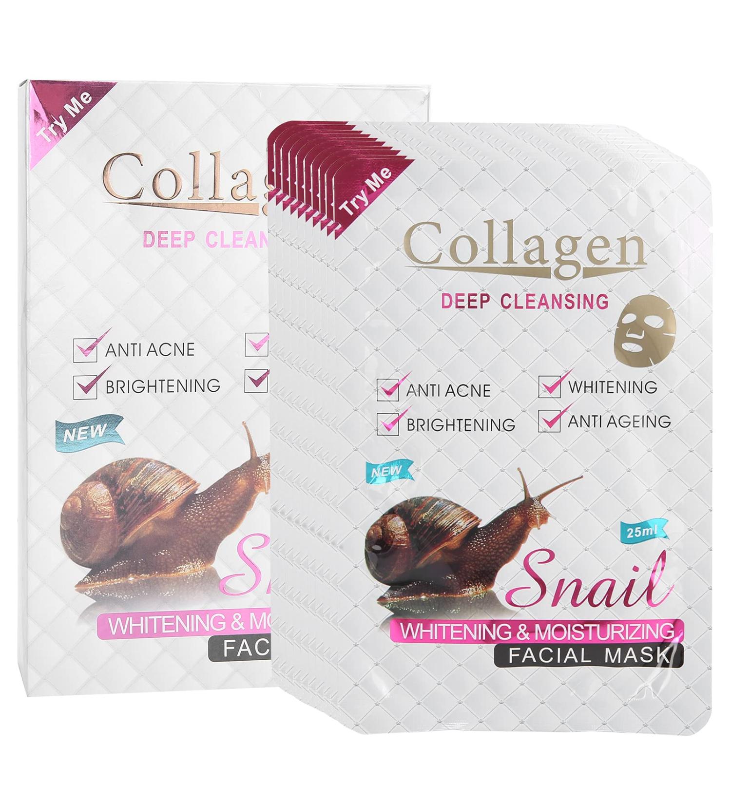 Sonew 10pcs Snail Agency Essence Facial Sheet Mask | Moisturizing Anti-Aging Collagen Skin Care | Hydrating Pore-Reducing Mask - Buy Online on GoSupps.com